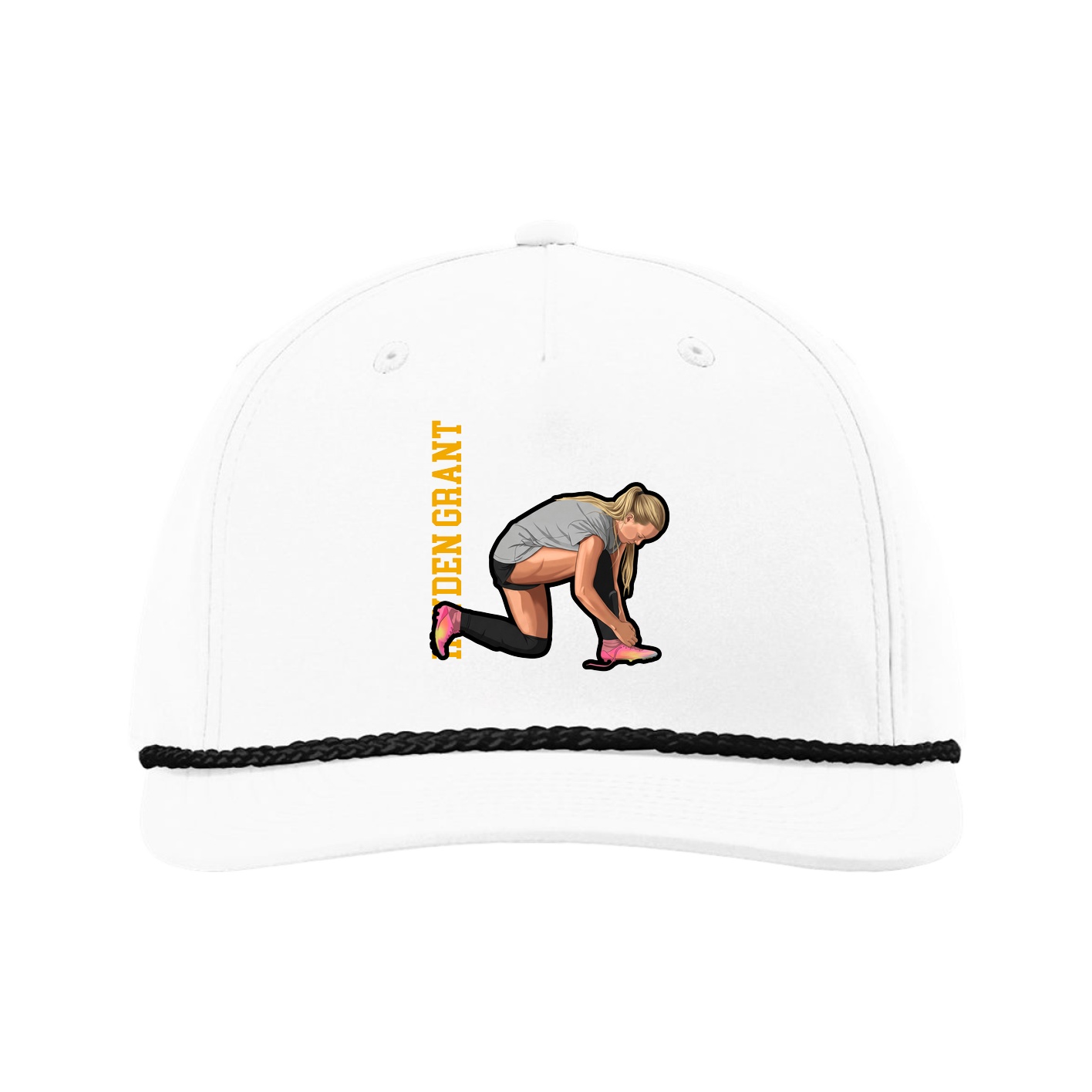 Five-Panel Classic Rope Cap — Name Vertical in White