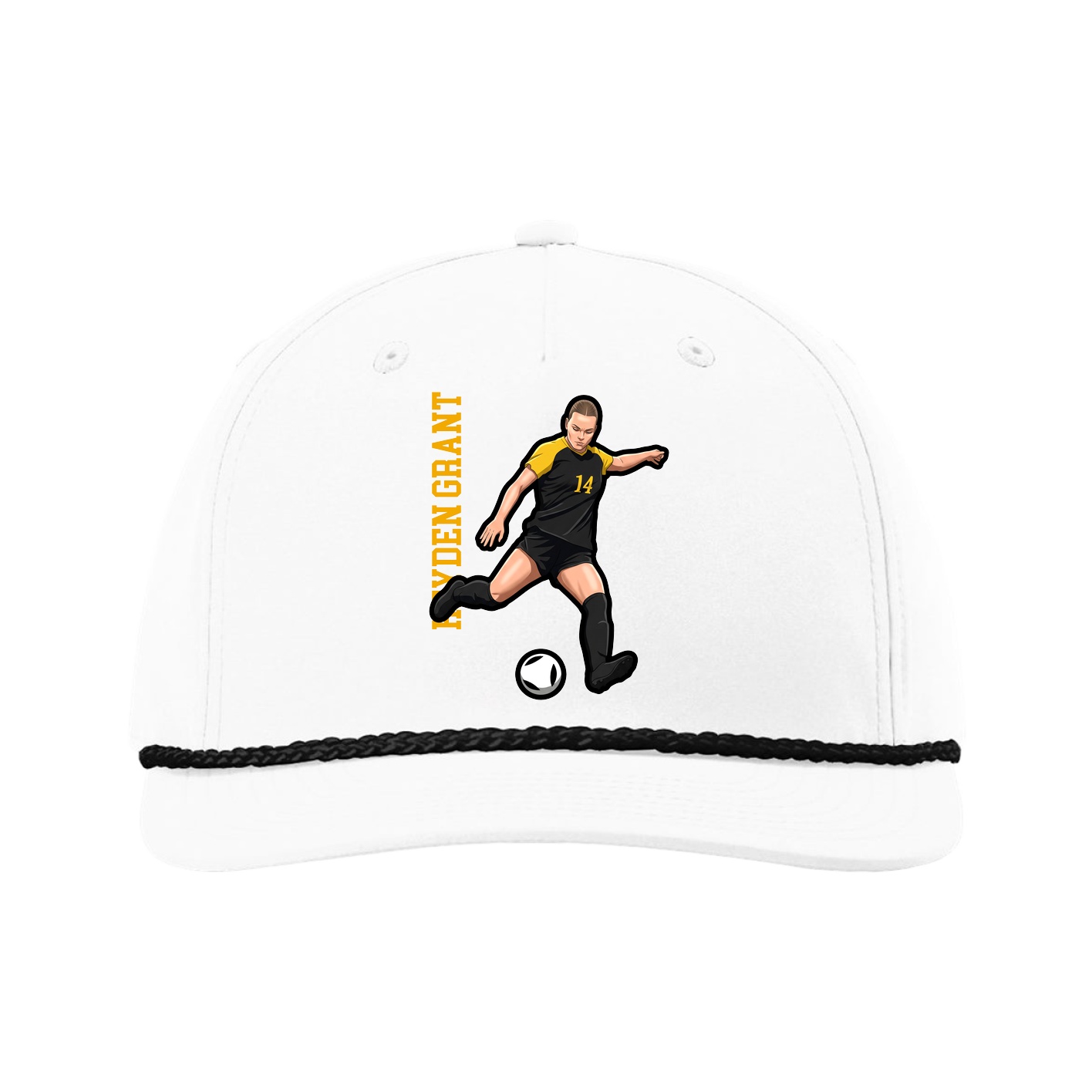 Five-Panel Classic Rope Cap — Name Vertical in White