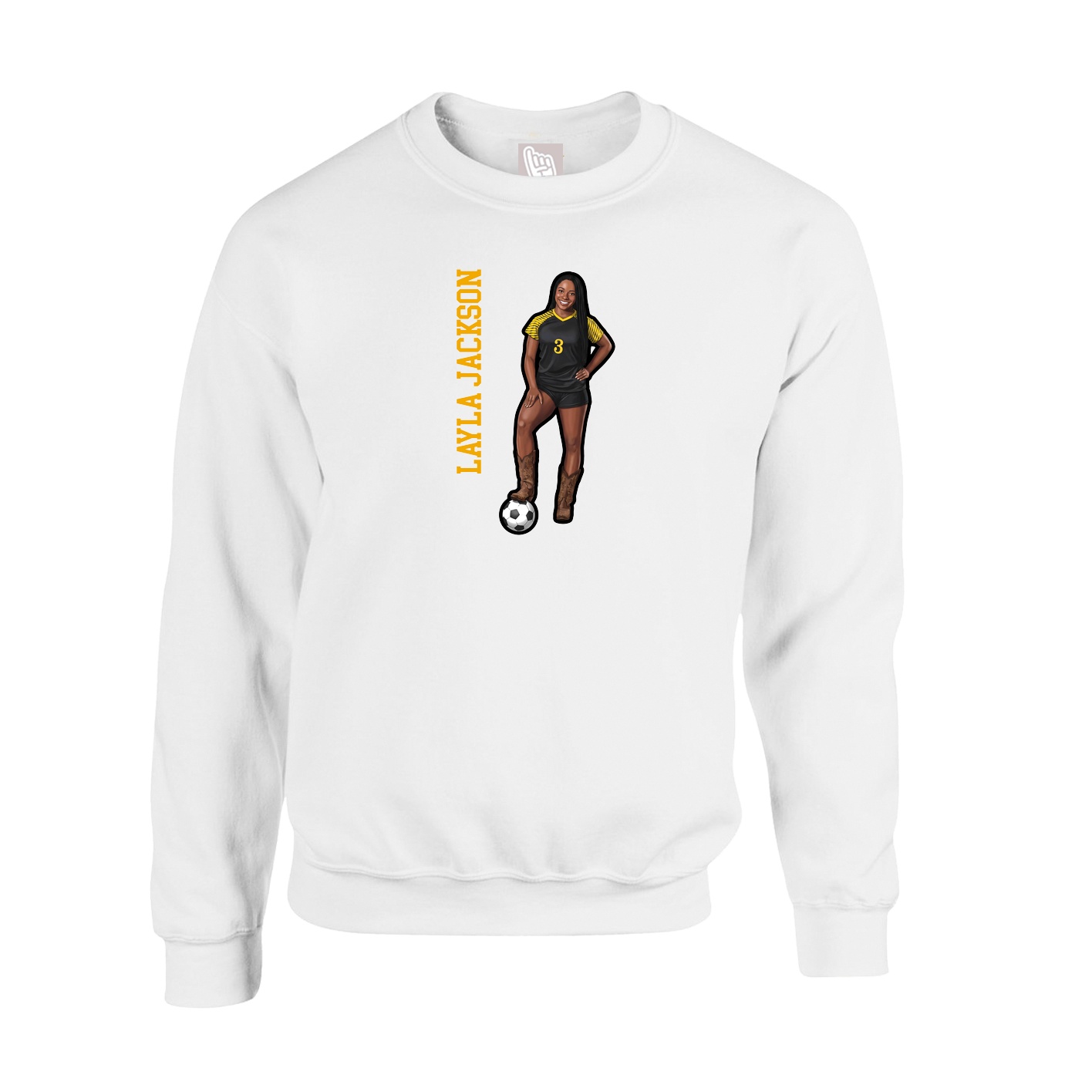Fleece Crew — Name Vertical in White