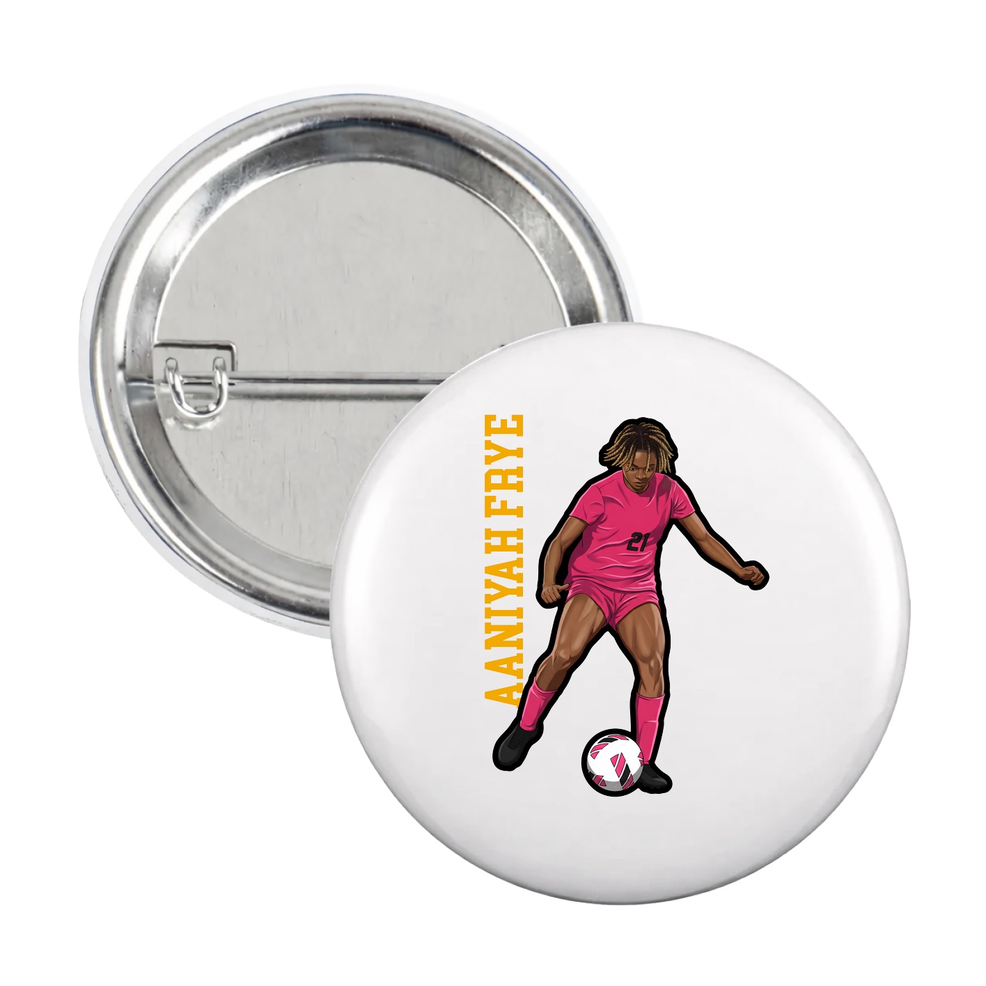 Game Day Button — Name Vertical in White