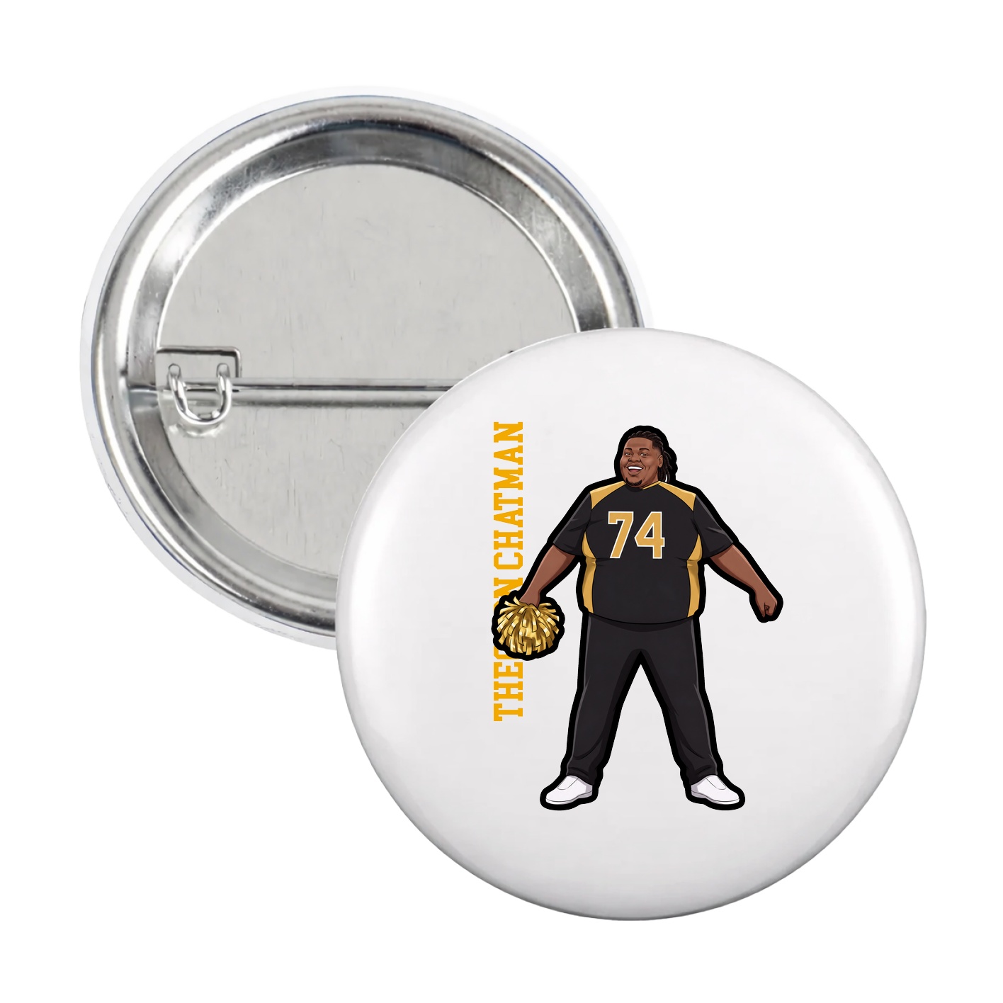 Game Day Button — Name Vertical in White