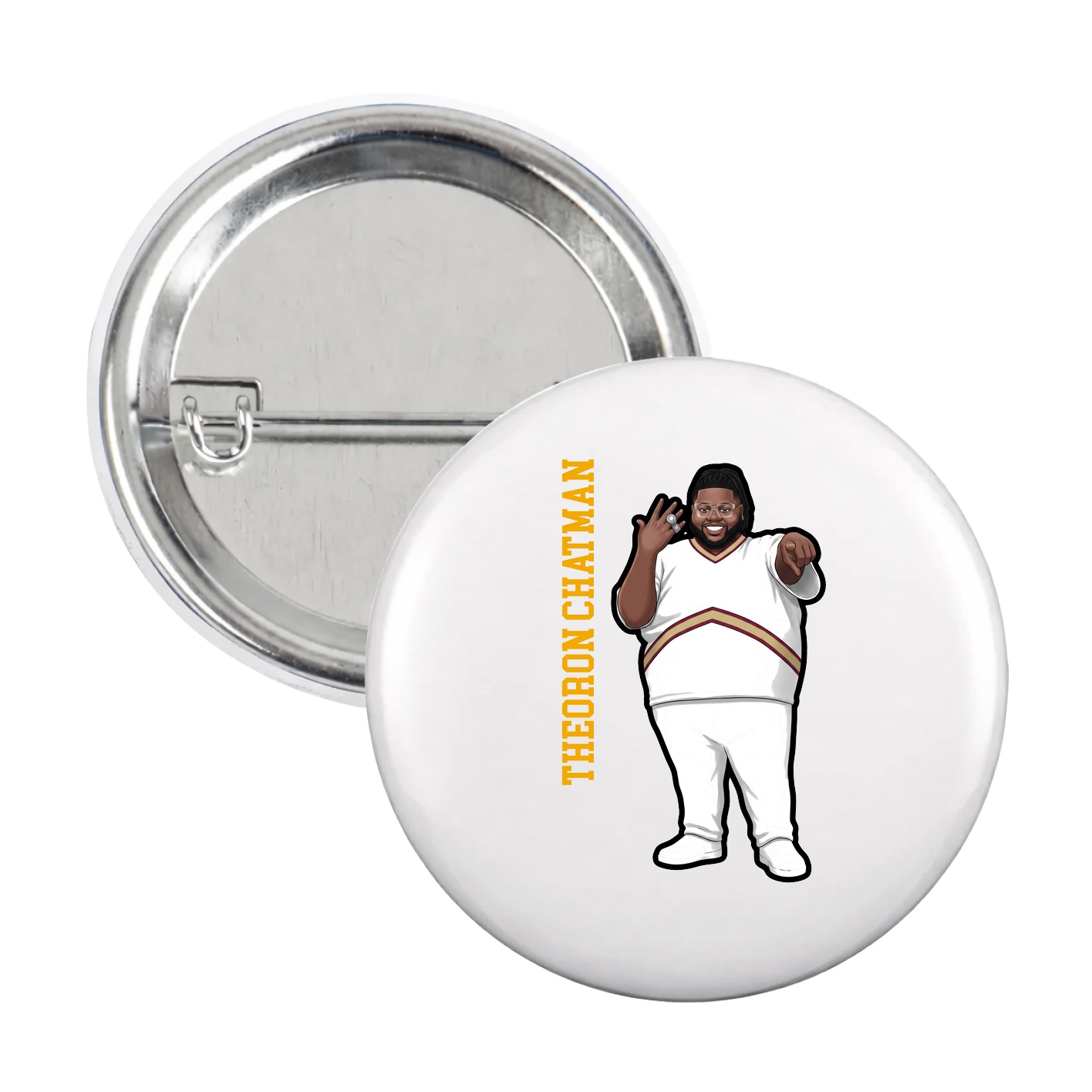 Game Day Button — Name Vertical in White