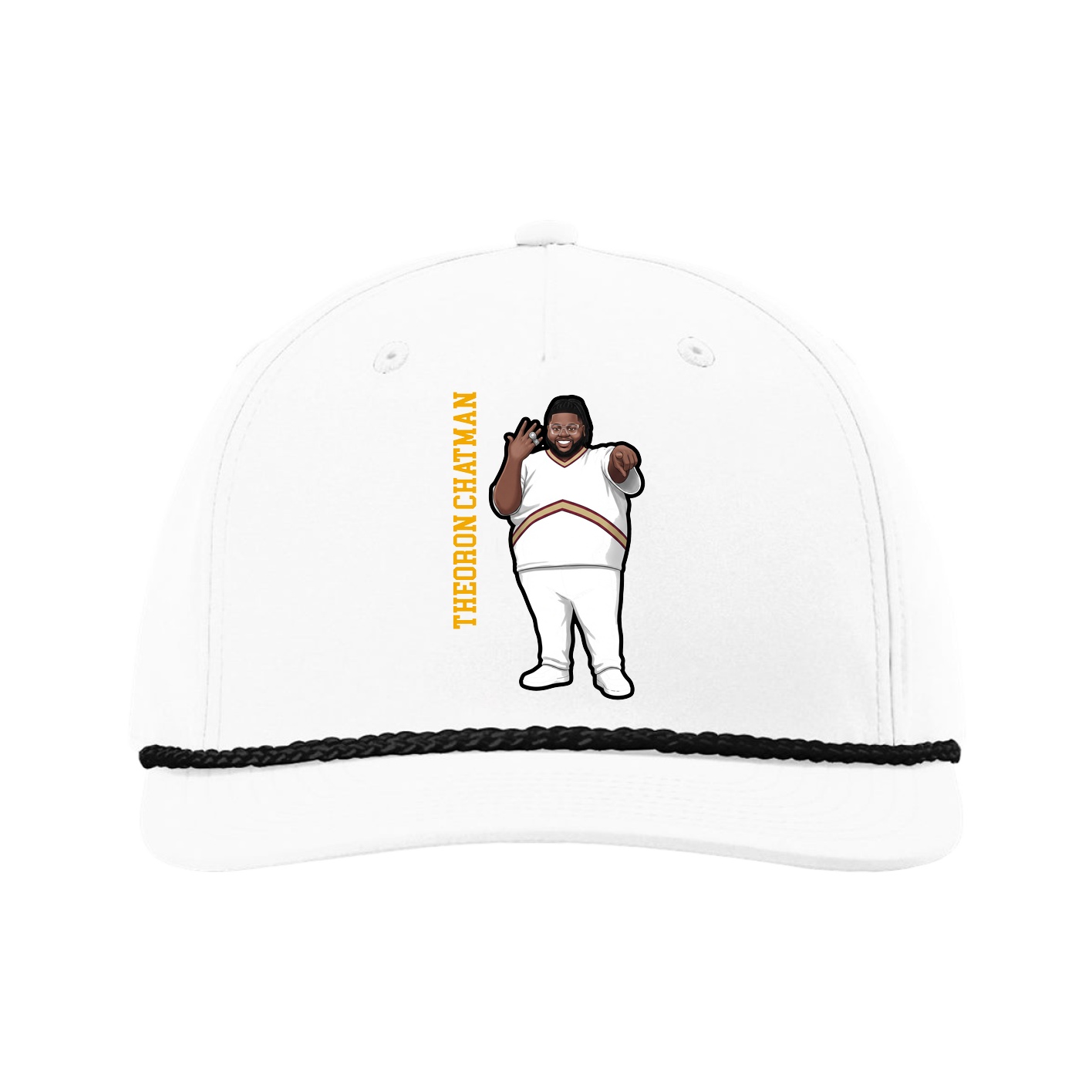 Five-Panel Classic Rope Cap — Name Vertical in White