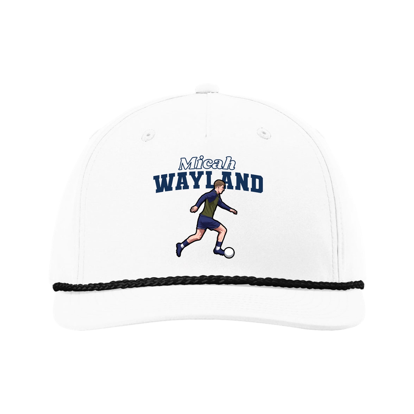 Five-Panel Classic Rope Cap — Name Arch in White