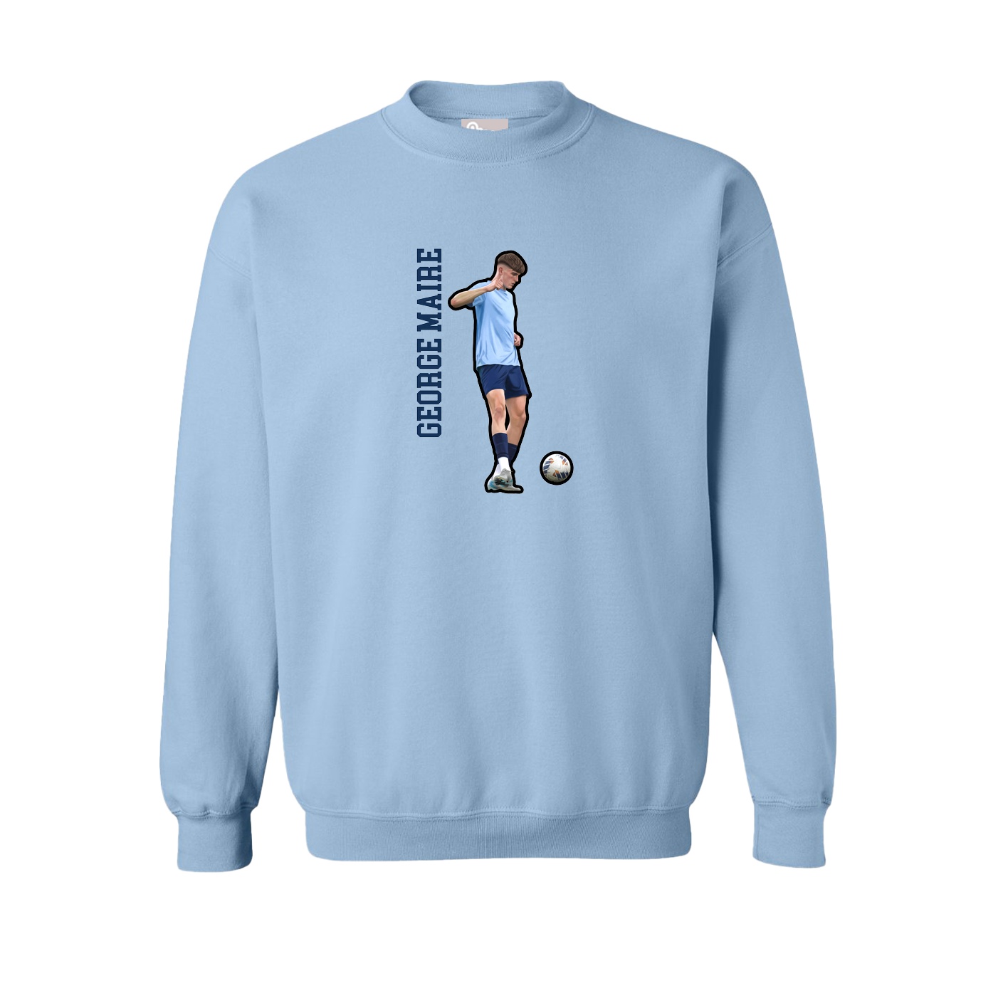 Fleece Crew — Name Vertical in Light Blue
