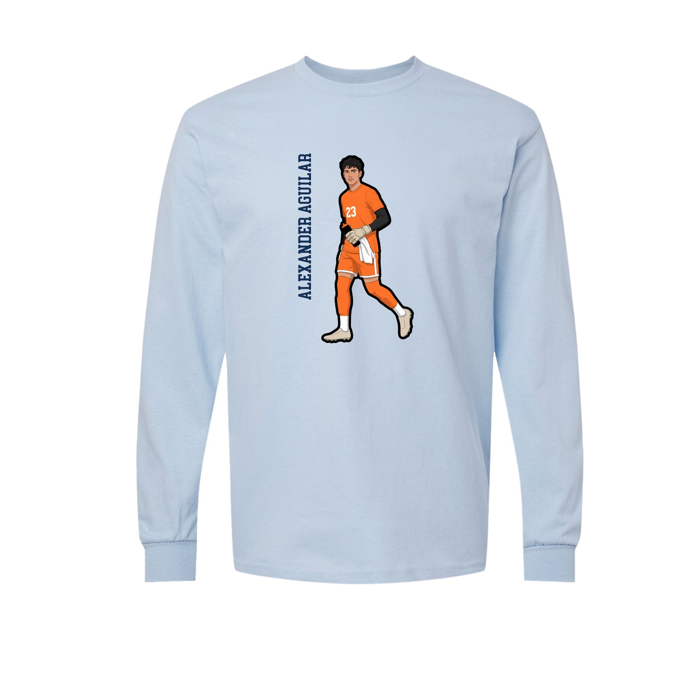 Long Sleeve Tee — Name Vertical in Light Blue