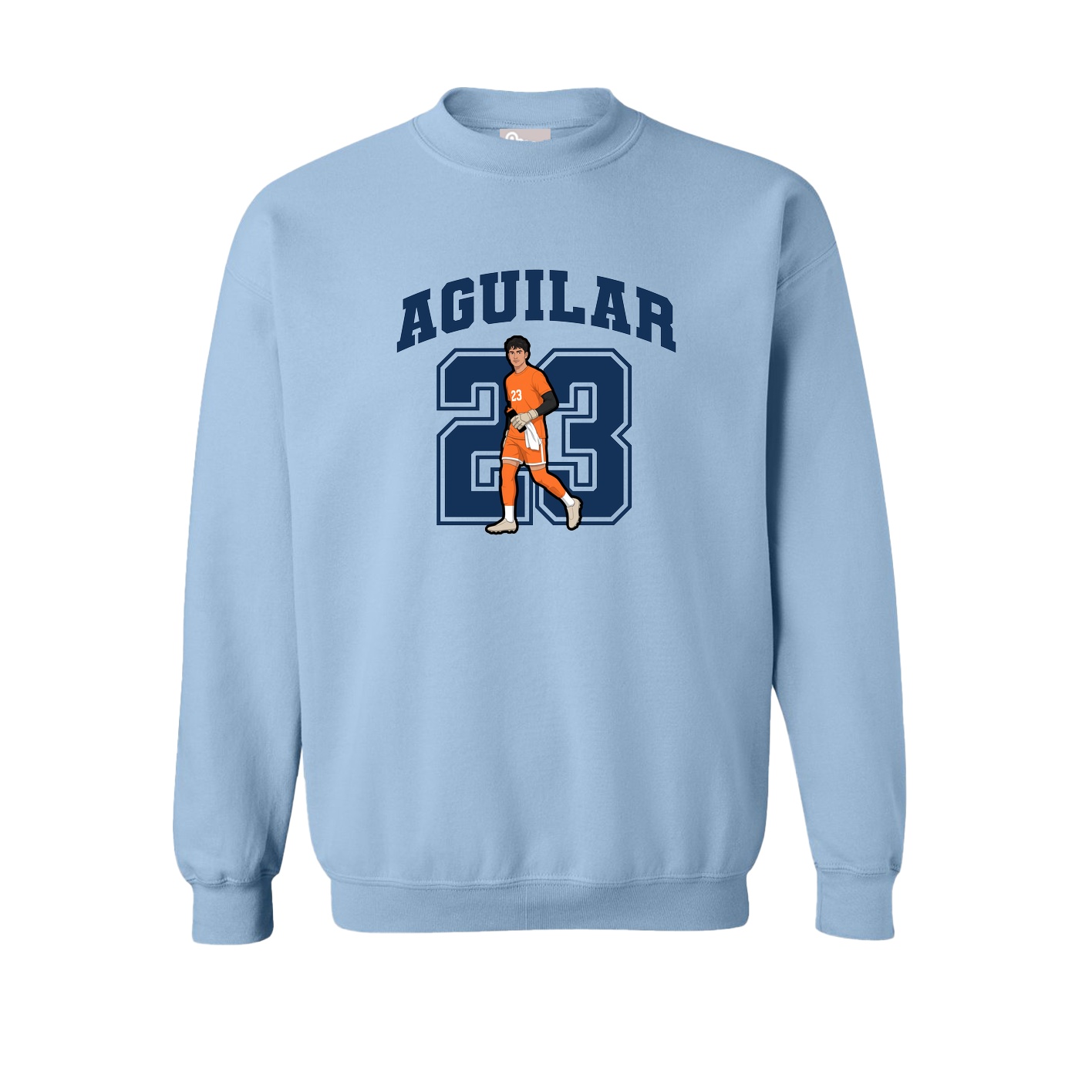 Fleece Crew — Number in Light Blue