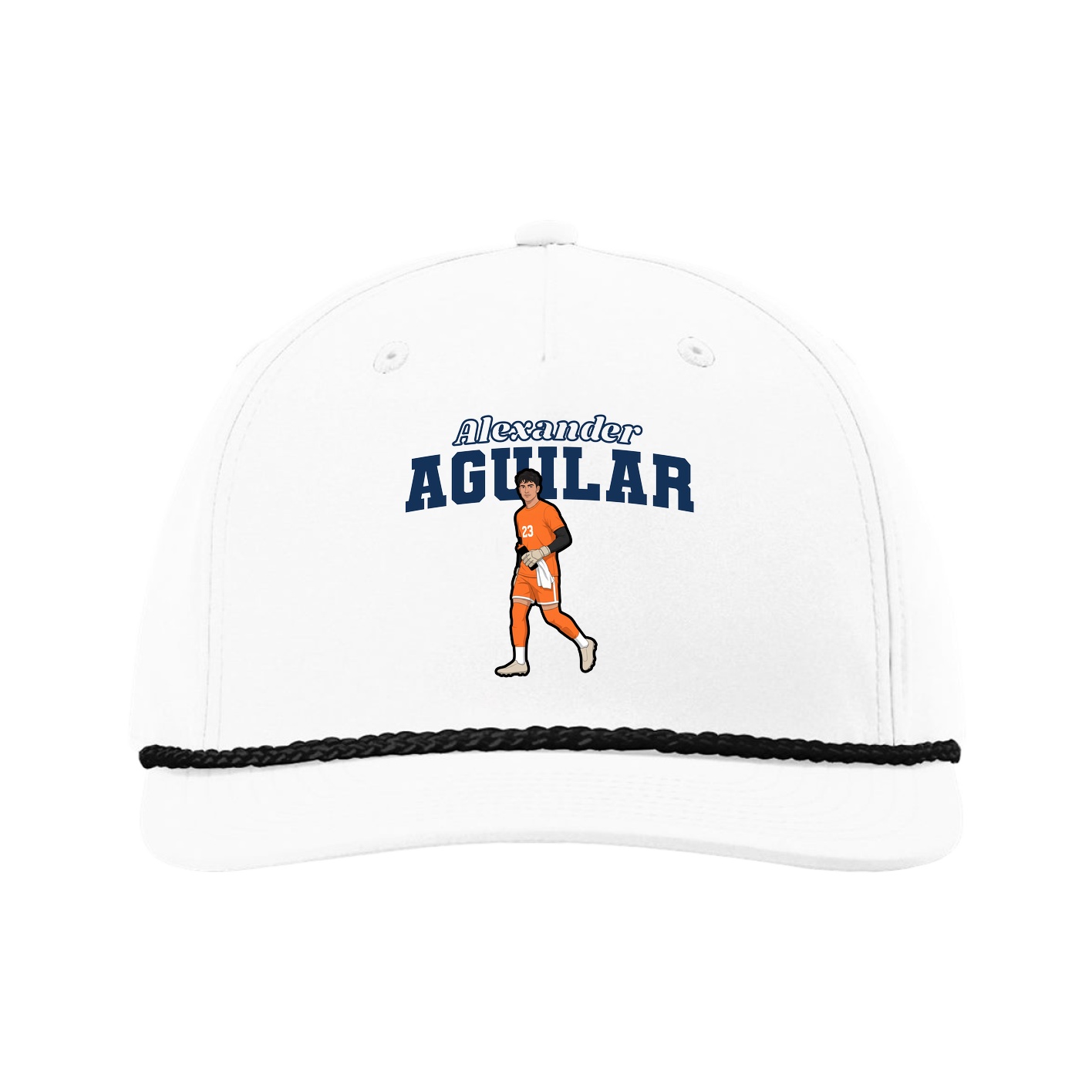 Five-Panel Classic Rope Cap — Name Arch in White