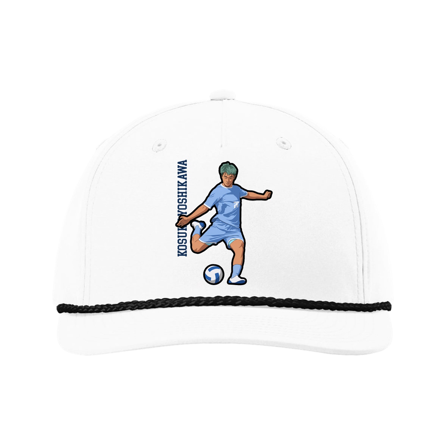 Five-Panel Classic Rope Cap — Name Vertical in White