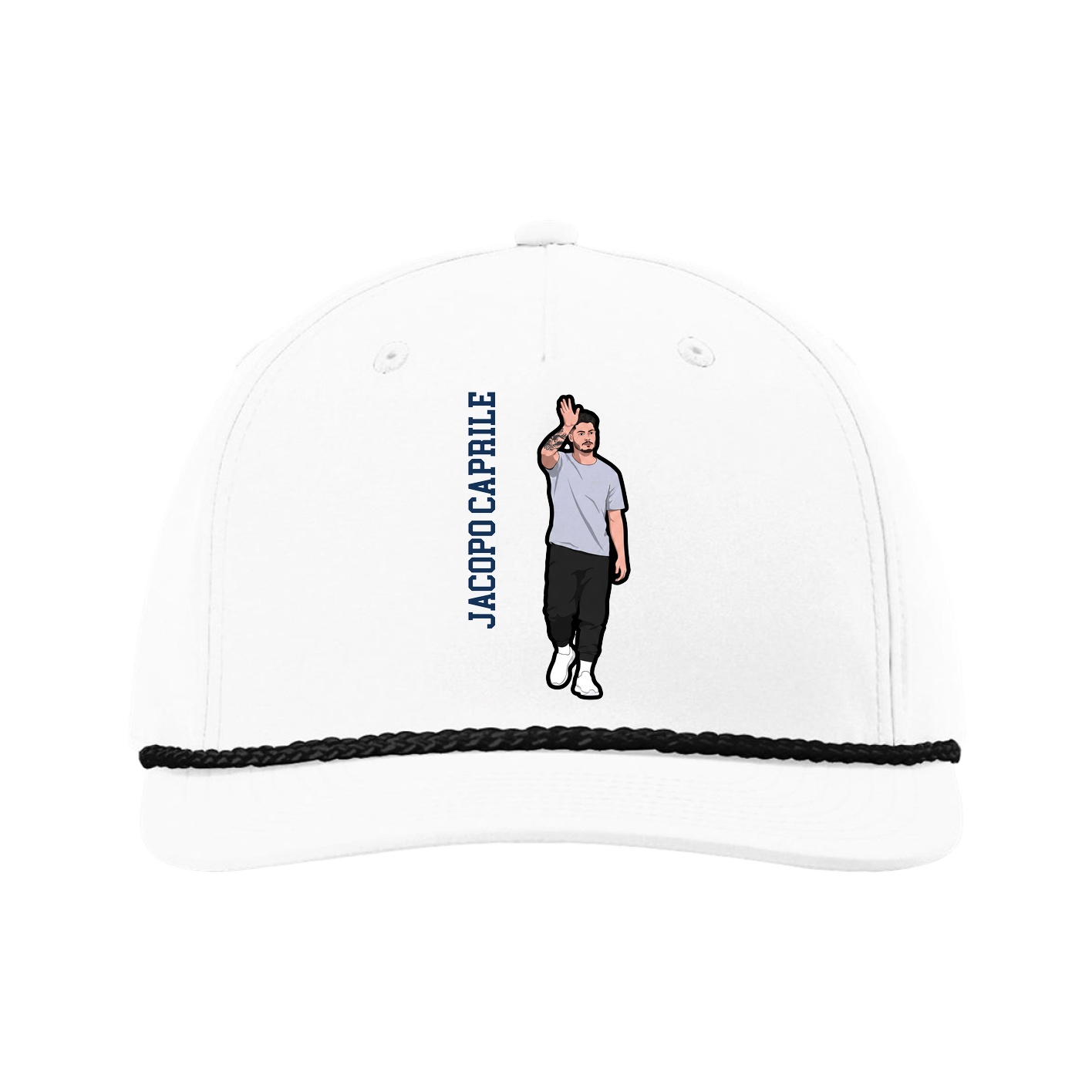 Five-Panel Classic Rope Cap — Name Vertical in White