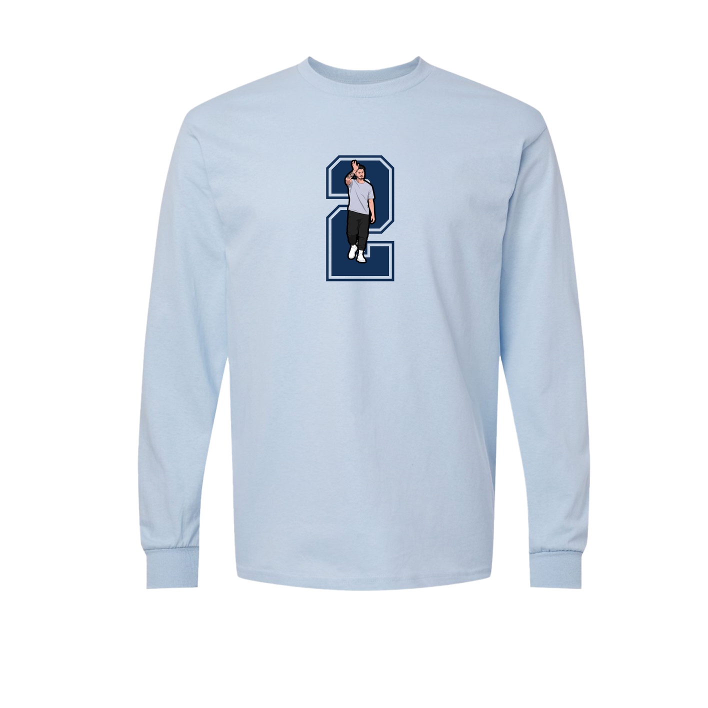 Long Sleeve Tee — Number in Light Blue