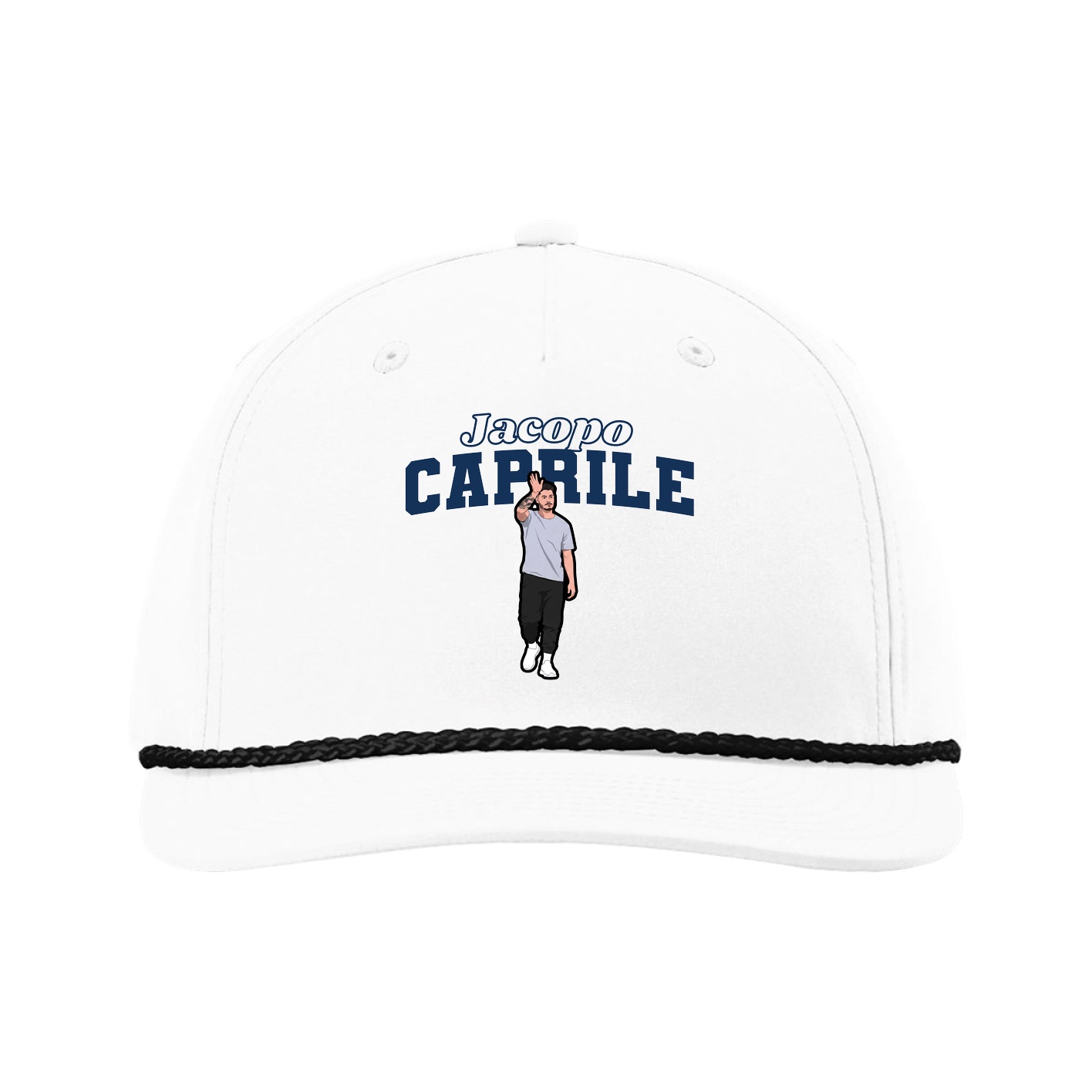 Five-Panel Classic Rope Cap — Name Arch in White