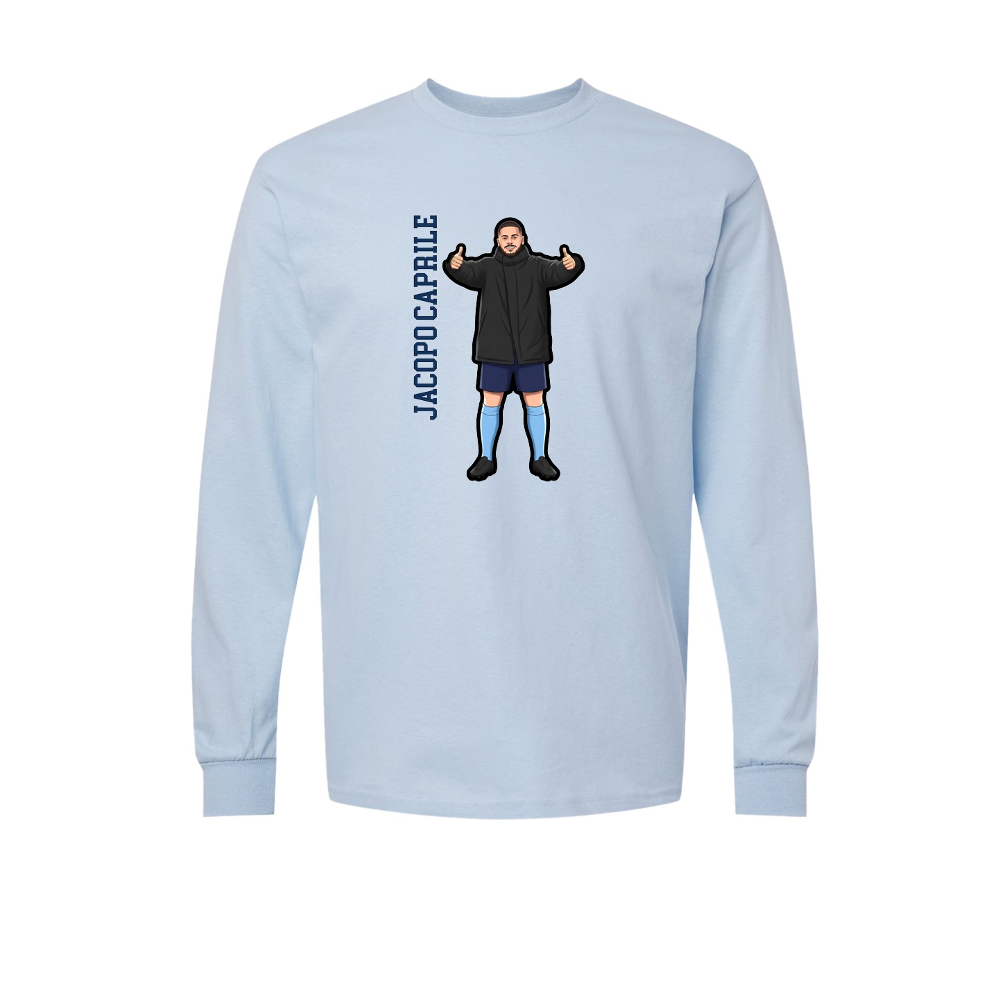 Long Sleeve Tee — Name Vertical in Light Blue