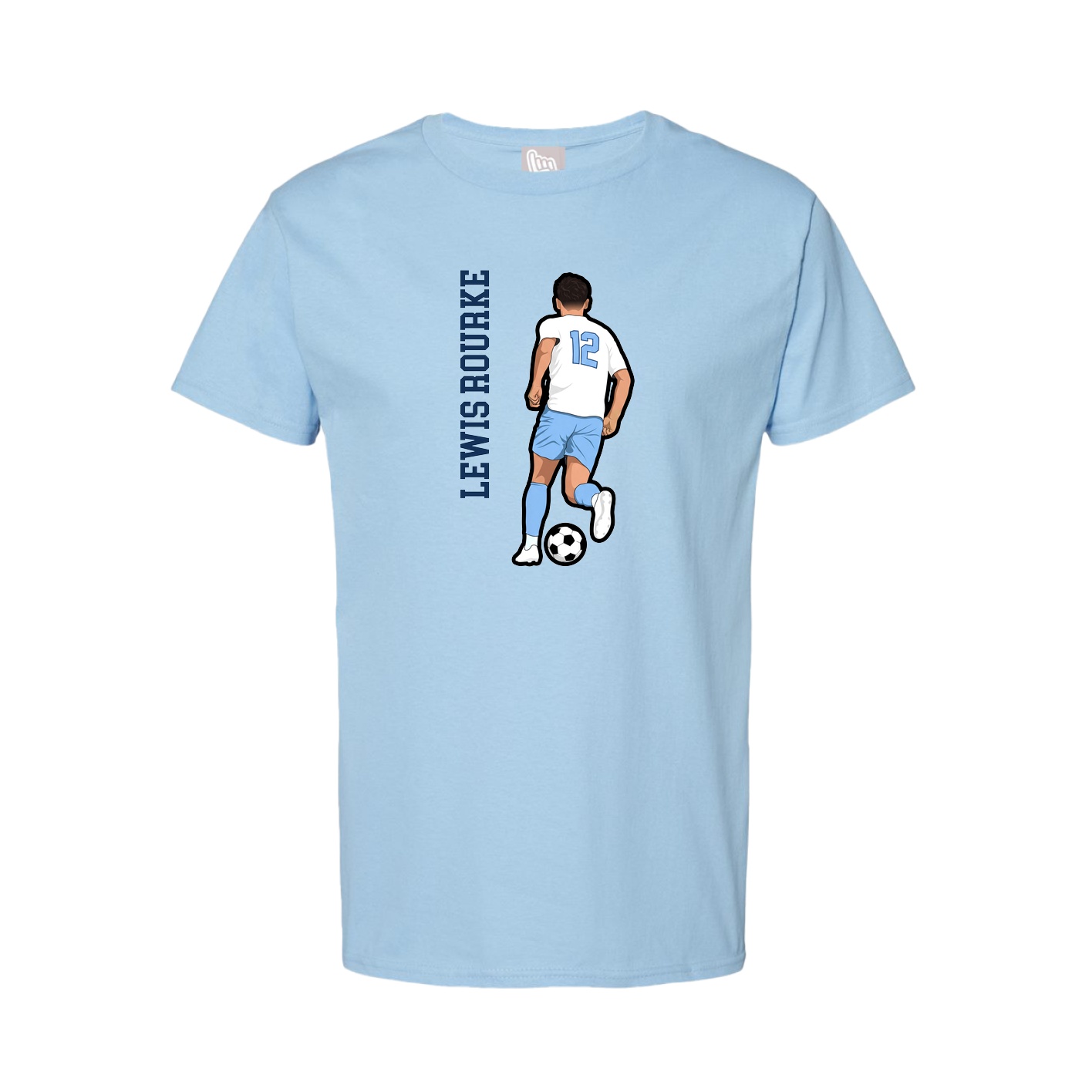 Youth Tee — Name Vertical in Light Blue