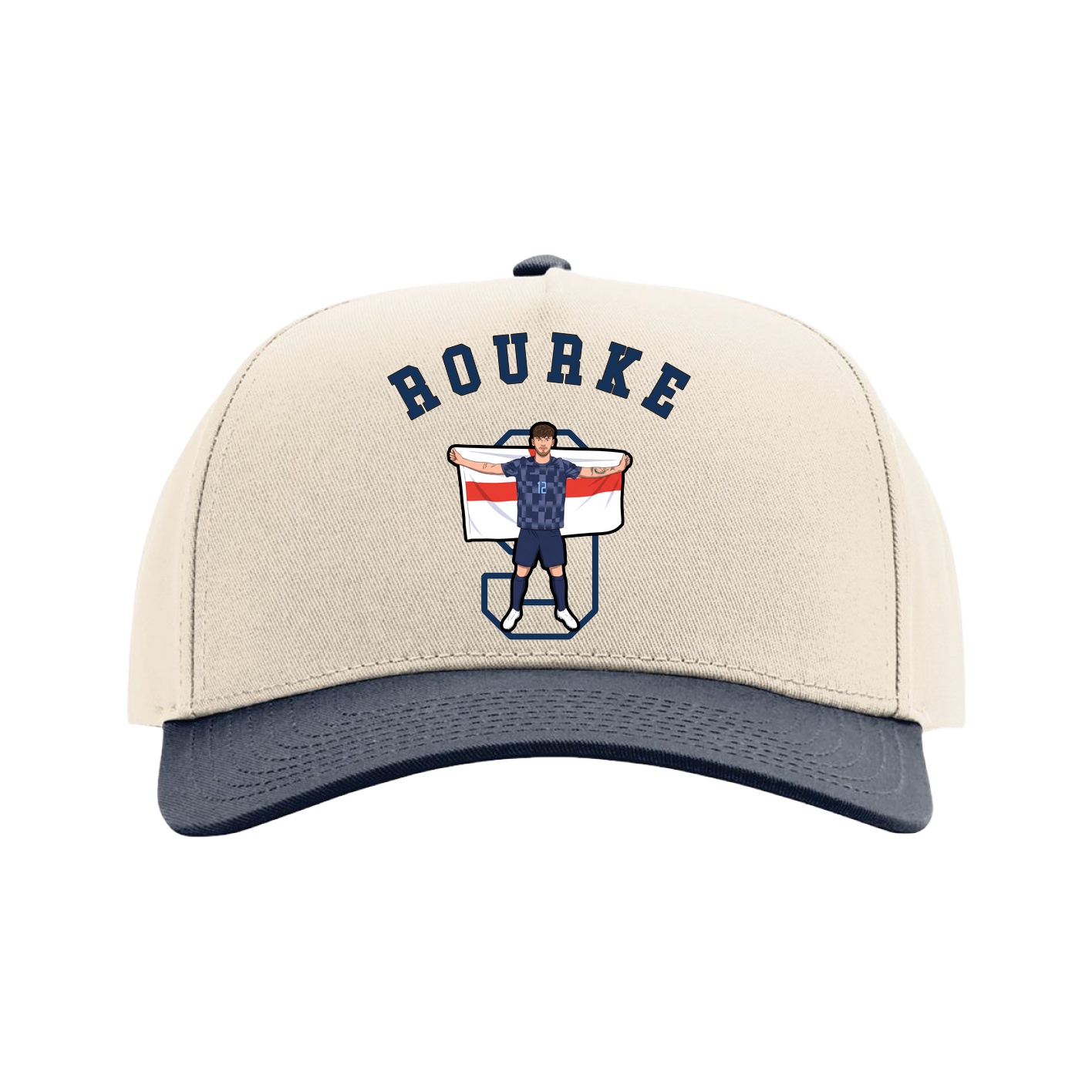 Full Fabric Five-Panel Champ Cap — Shirsey Arch in Cream/Navy