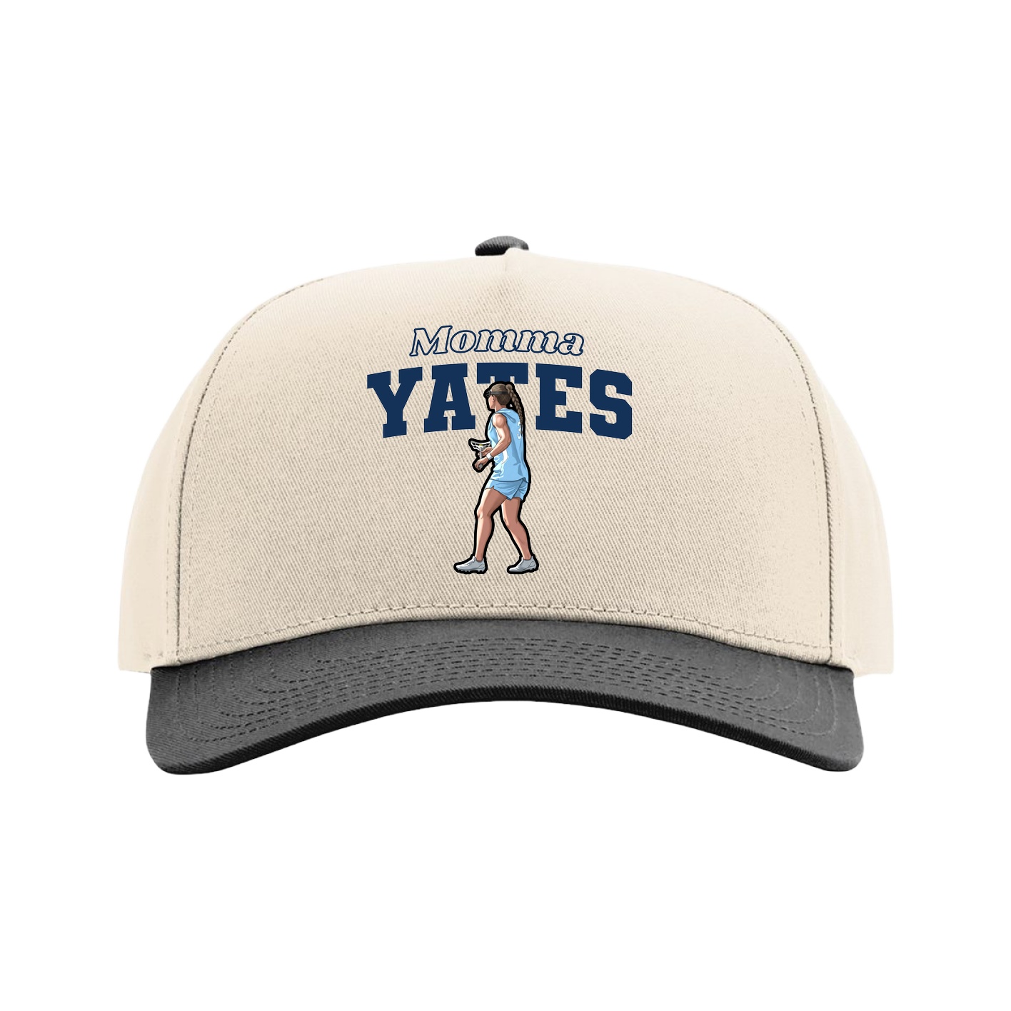 Full Fabric Five-Panel Champ Cap — Mothers Day Block in Cream/Black