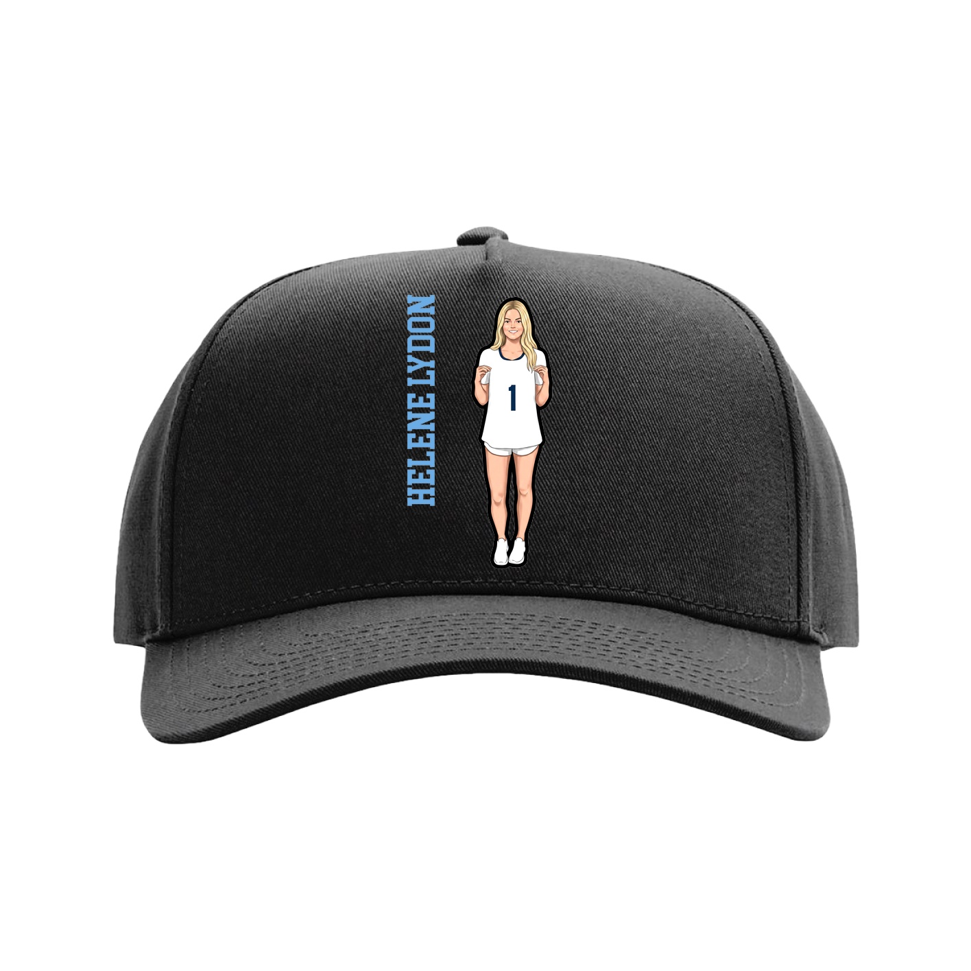 Full Fabric Five-Panel Champ Cap — Name Vertical in Black