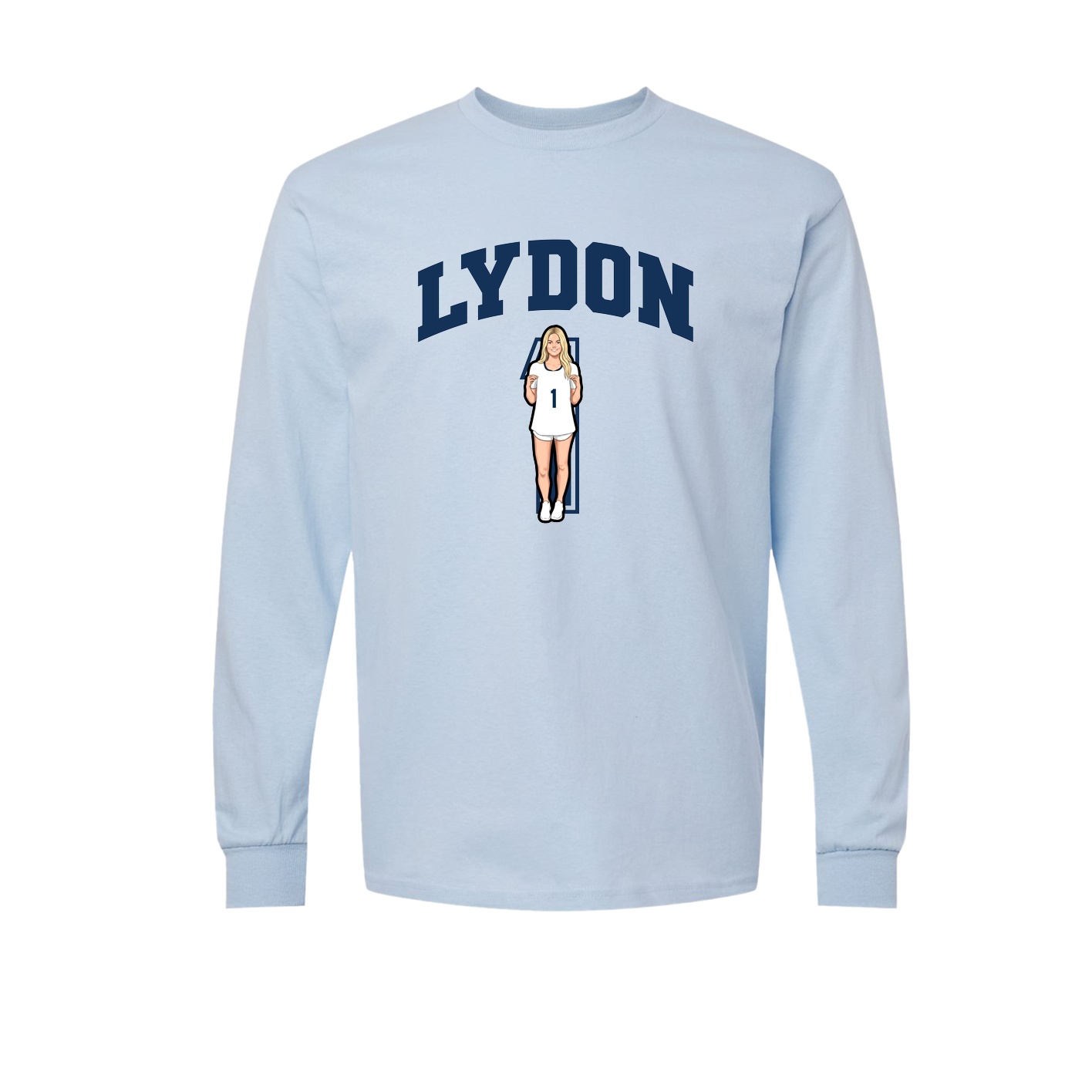 Long Sleeve Tee — Number in Light Blue
