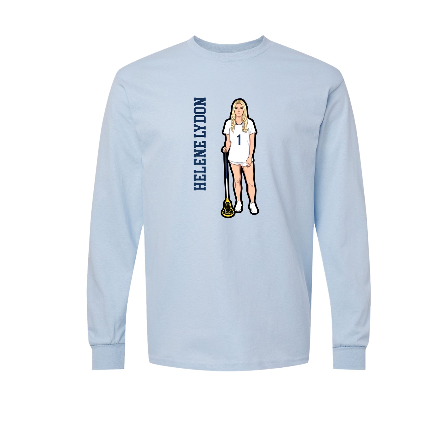 Long Sleeve Tee — Name Vertical in Light Blue