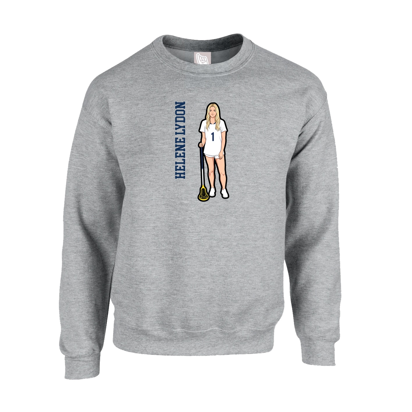 Fleece Crew — Name Vertical in Grey
