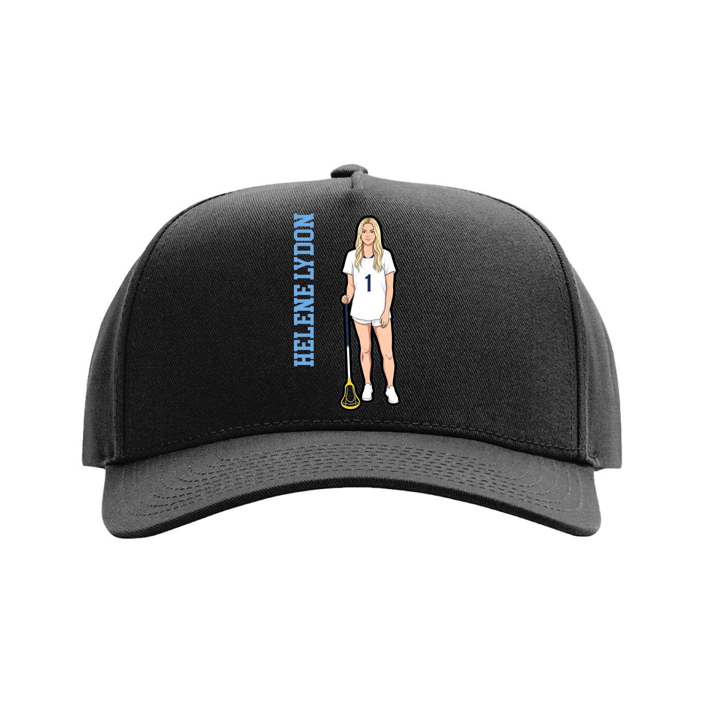Full Fabric Five-Panel Champ Cap — Name Vertical in Black