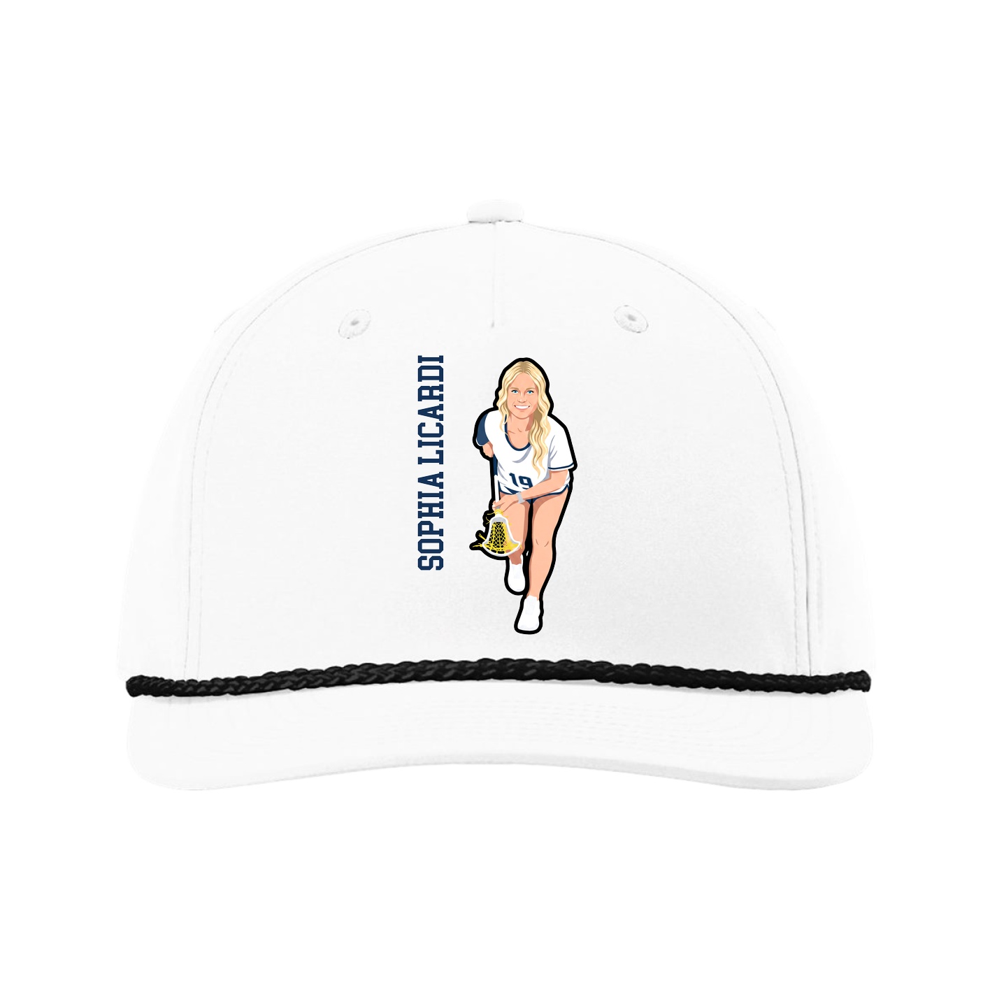 Five-Panel Classic Rope Cap — Name Vertical in White
