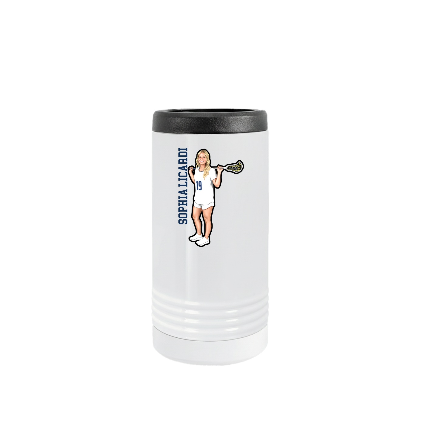 Slim Beverage Holder — Name Vertical in White