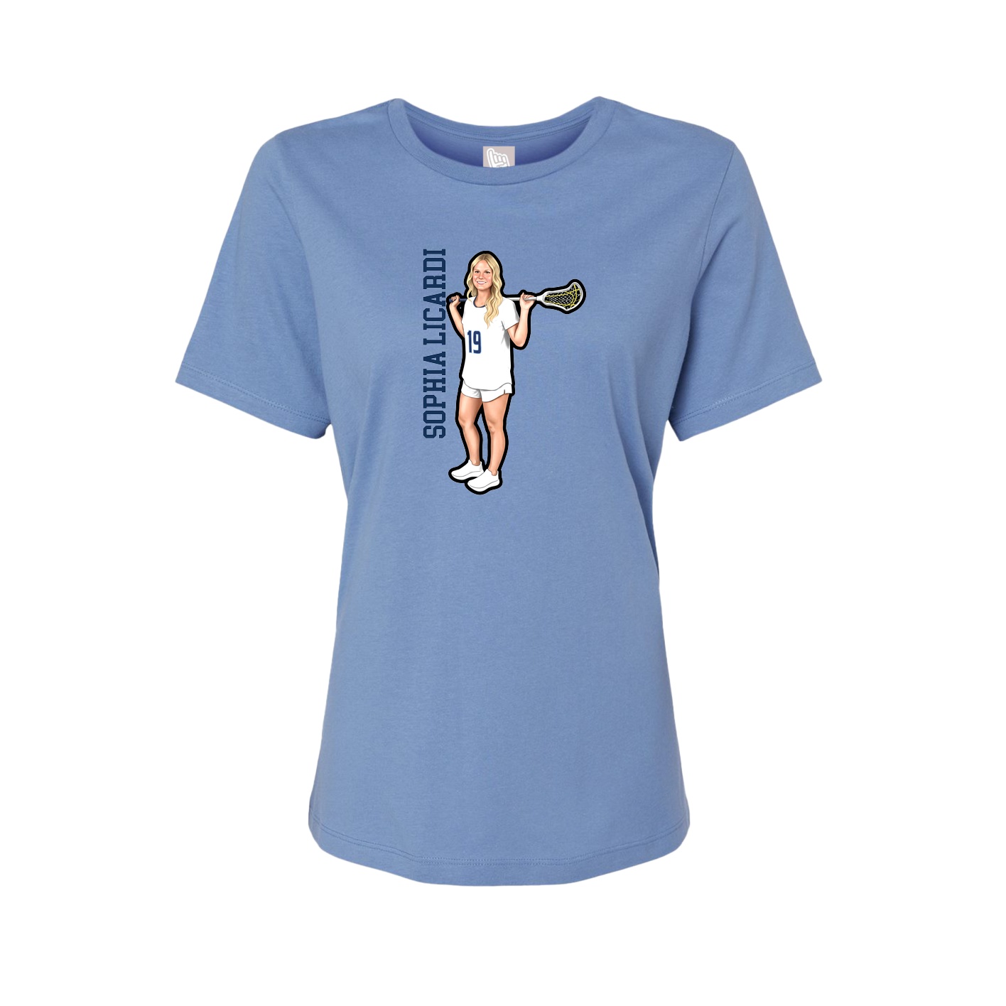 Fitted Women's Tee — Name Vertical in Powder Blue