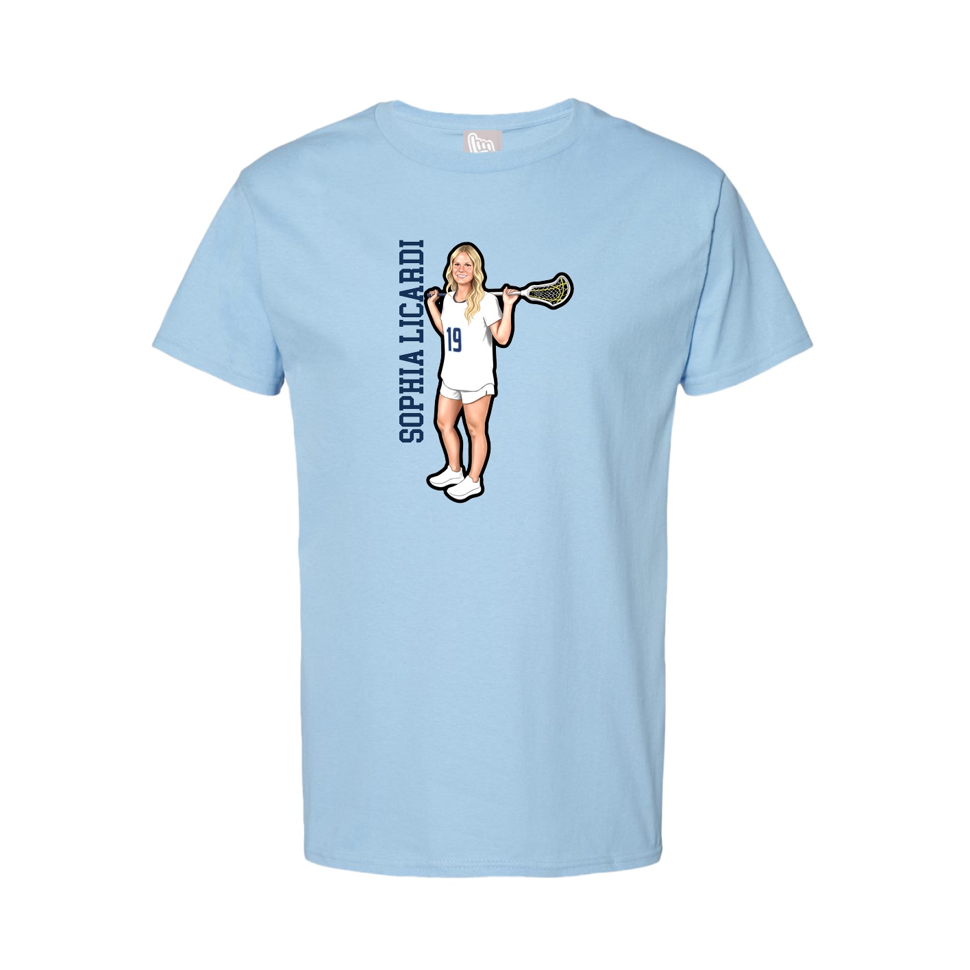 Youth Tee — Name Vertical in Light Blue