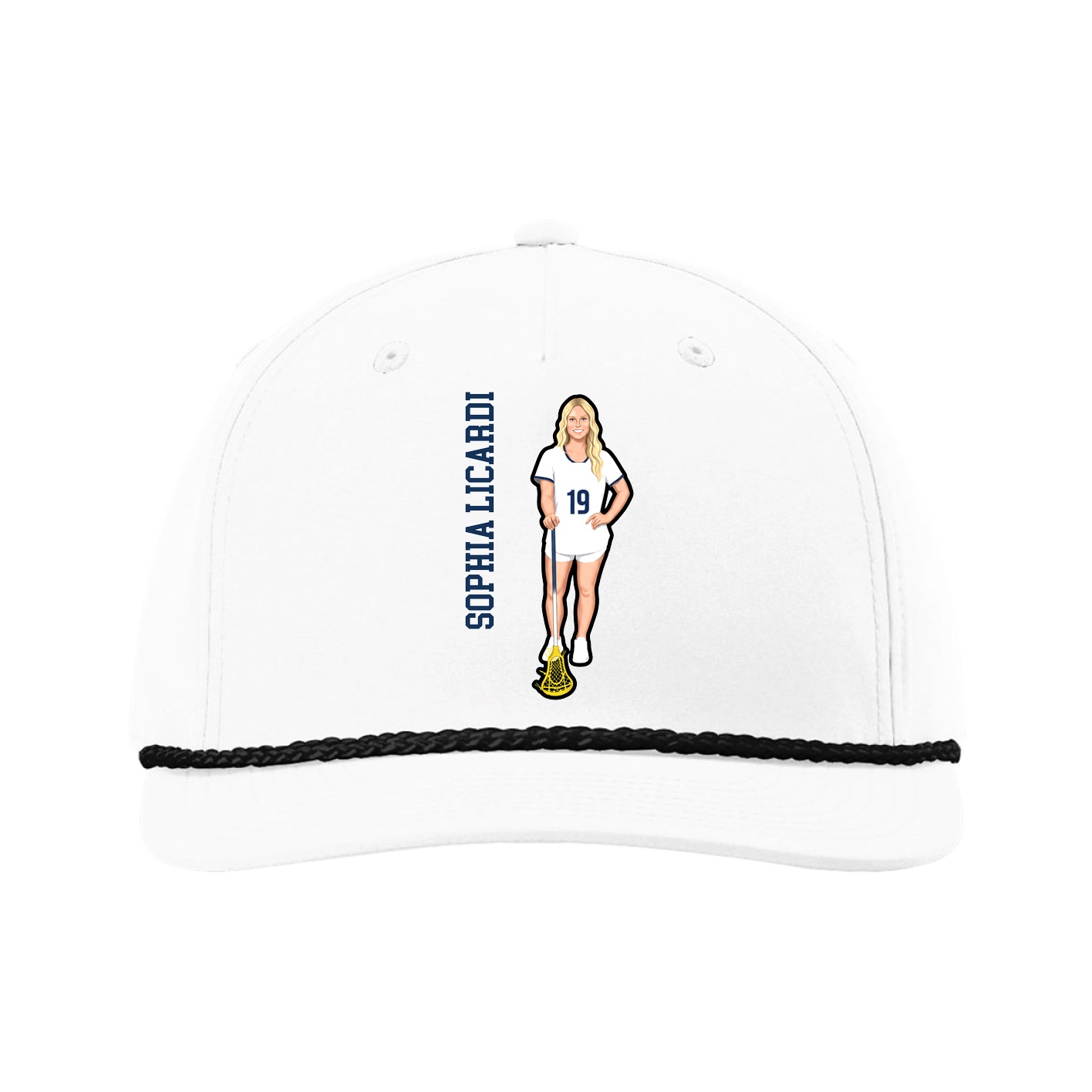 Five-Panel Classic Rope Cap — Name Vertical in White