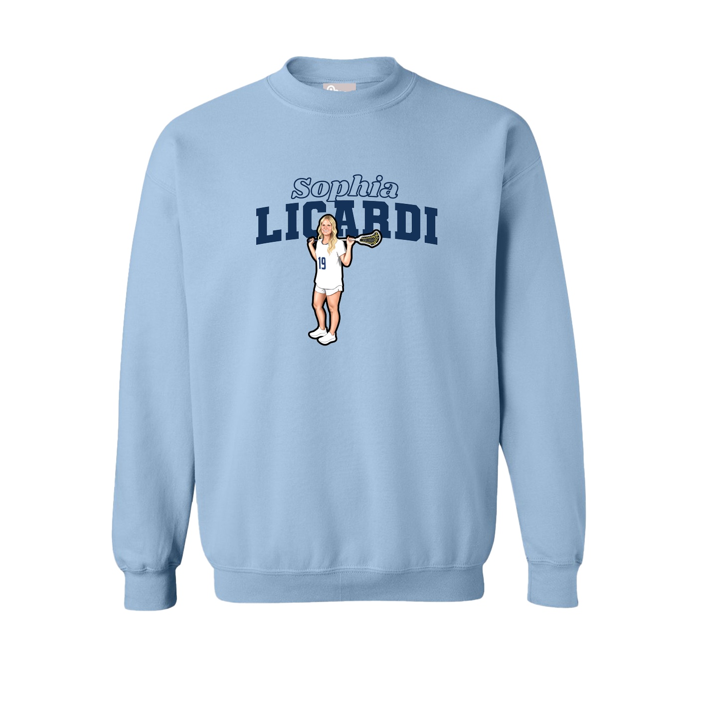 Fleece Crew — Name Arch in Light Blue