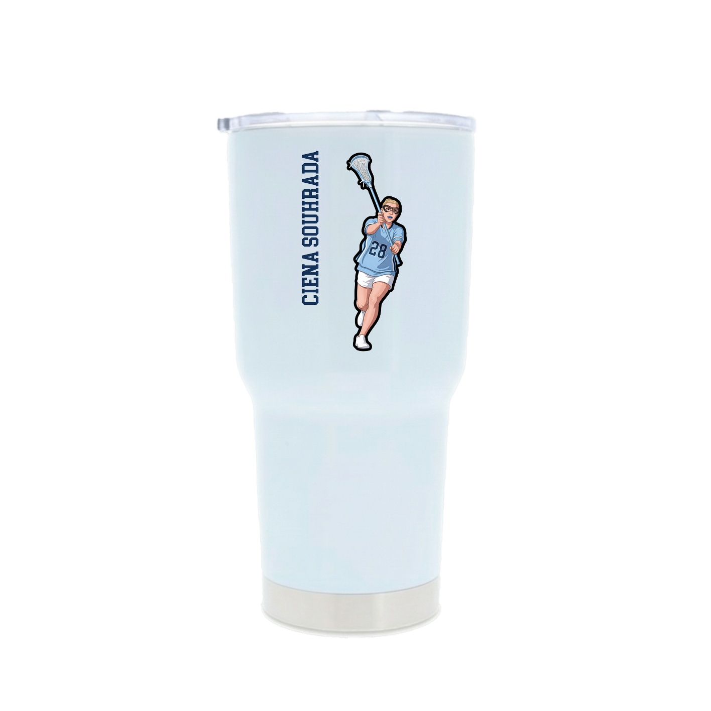 30oz Stainless Steel Tumbler — Name Vertical in White