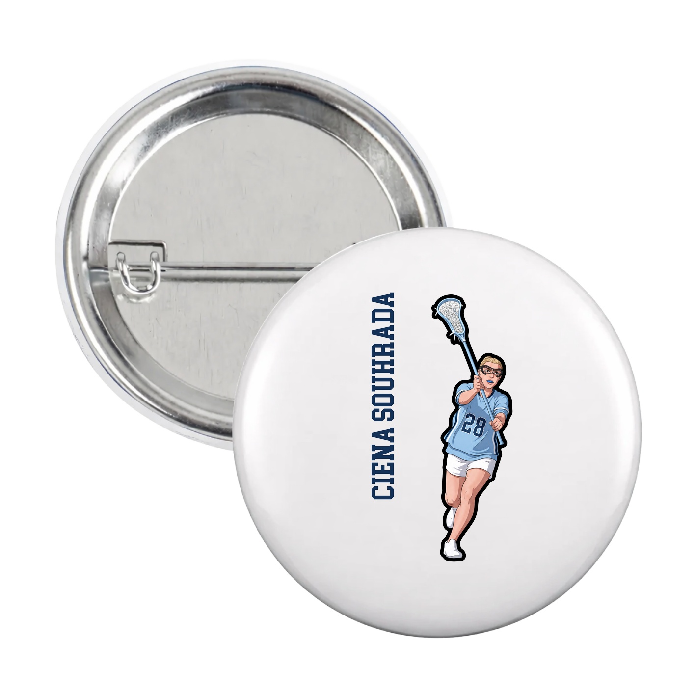 Game Day Button — Name Vertical in White