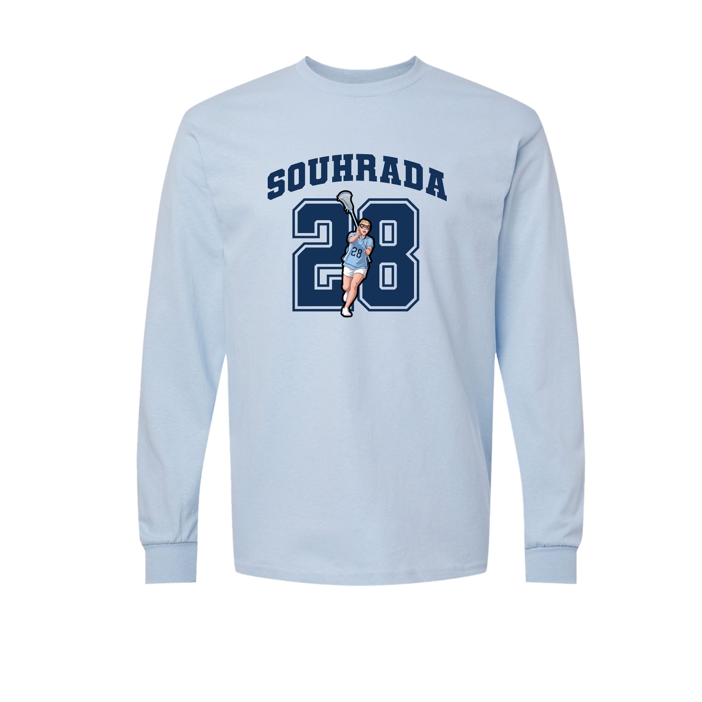 Long Sleeve Tee — Number in Light Blue