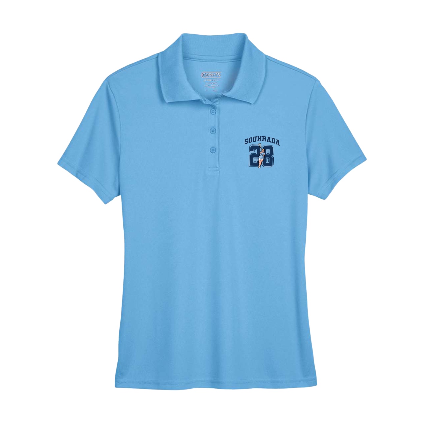 Womens Performance Polo — Number in Powder Blue