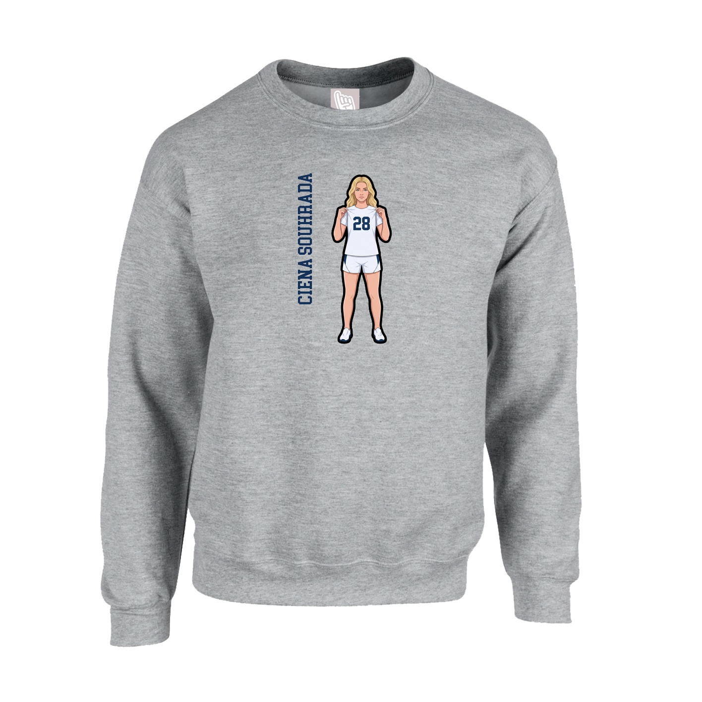 Fleece Crew — Name Vertical in Grey
