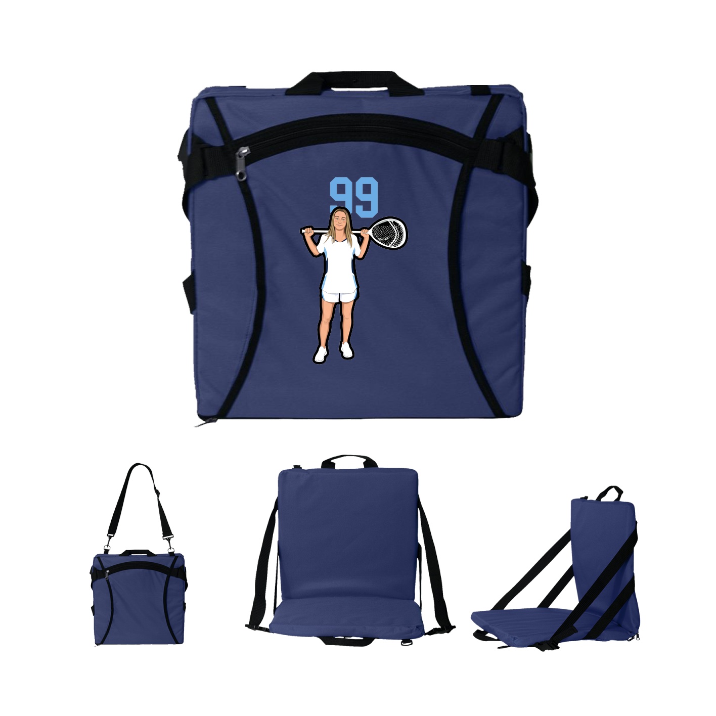 Folding Stadium Seat — Number Top in Navy