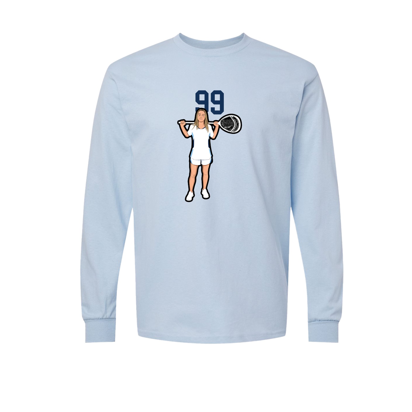Long Sleeve Tee — Number Top in Light Blue