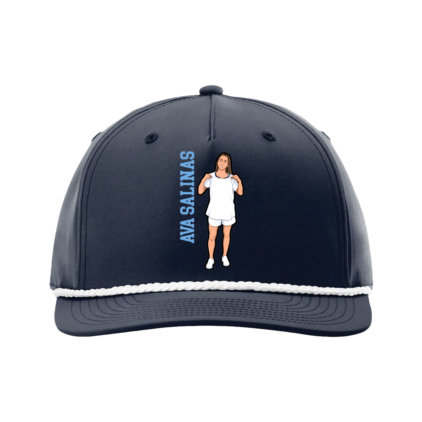 Five-Panel Classic Rope Cap — Name Vertical in Navy