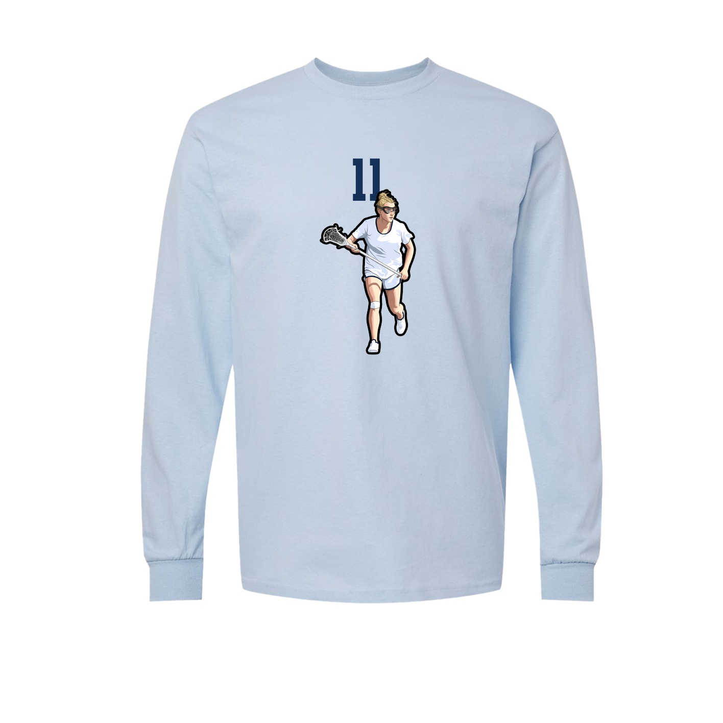 Long Sleeve Tee — Number Top in Light Blue