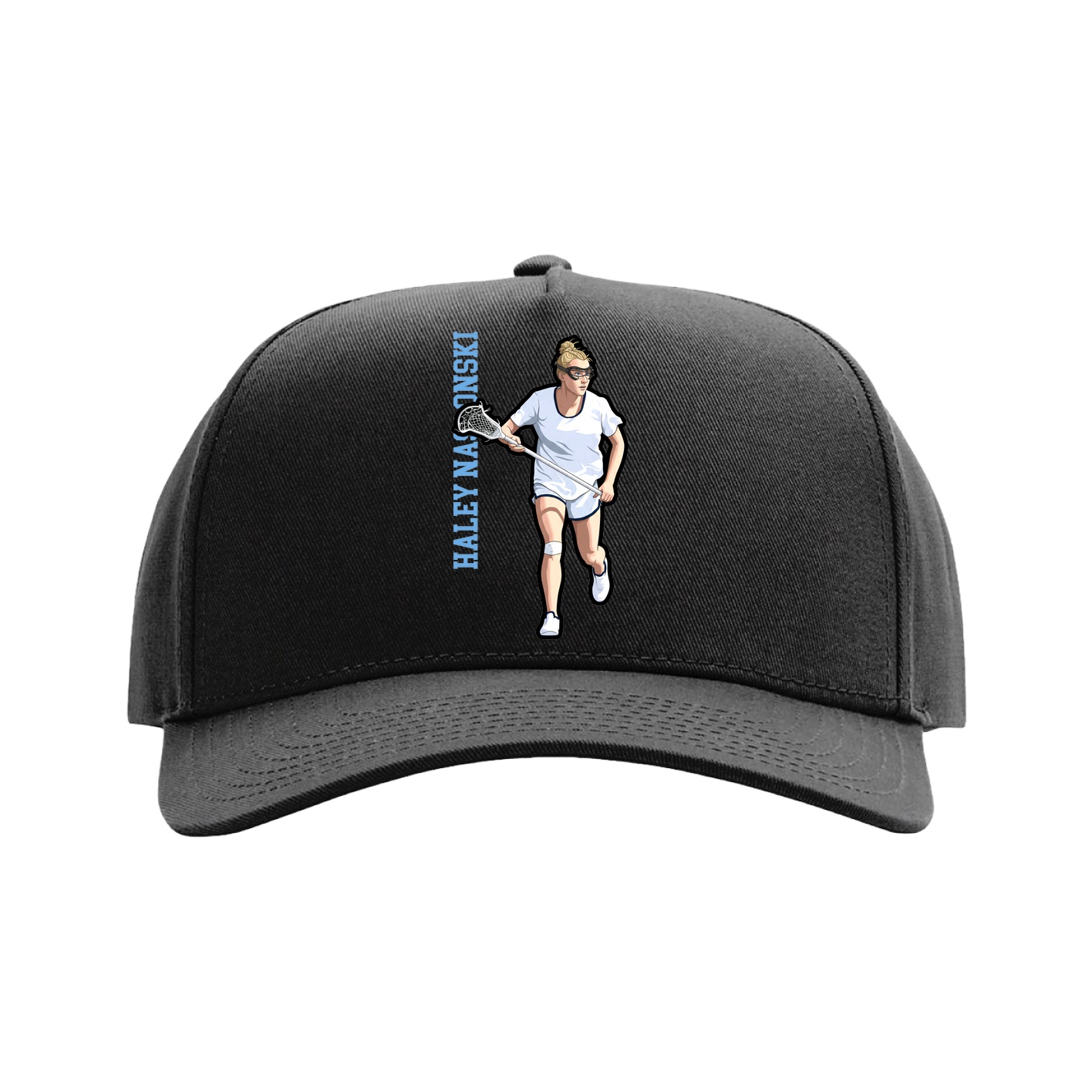 Full Fabric Five-Panel Champ Cap — Name Vertical in Black