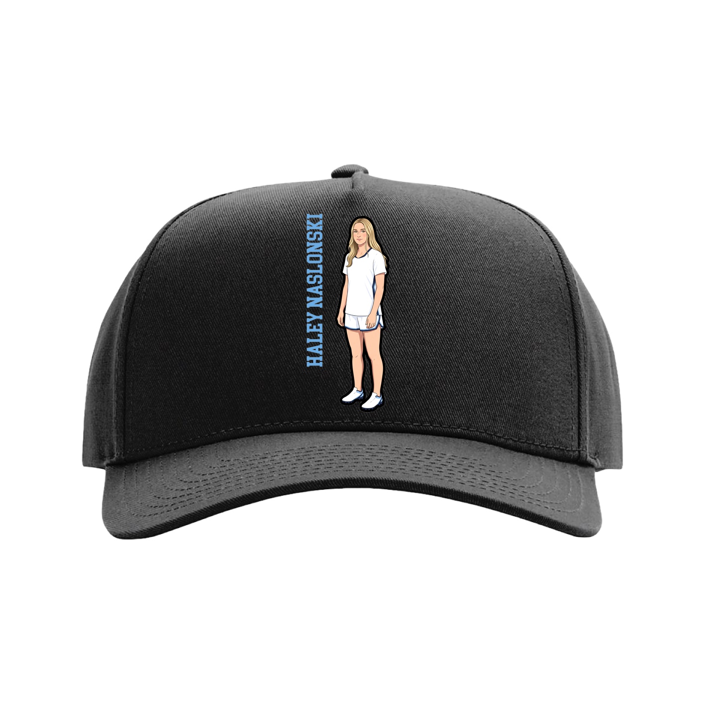 Full Fabric Five-Panel Champ Cap — Name Vertical in Black
