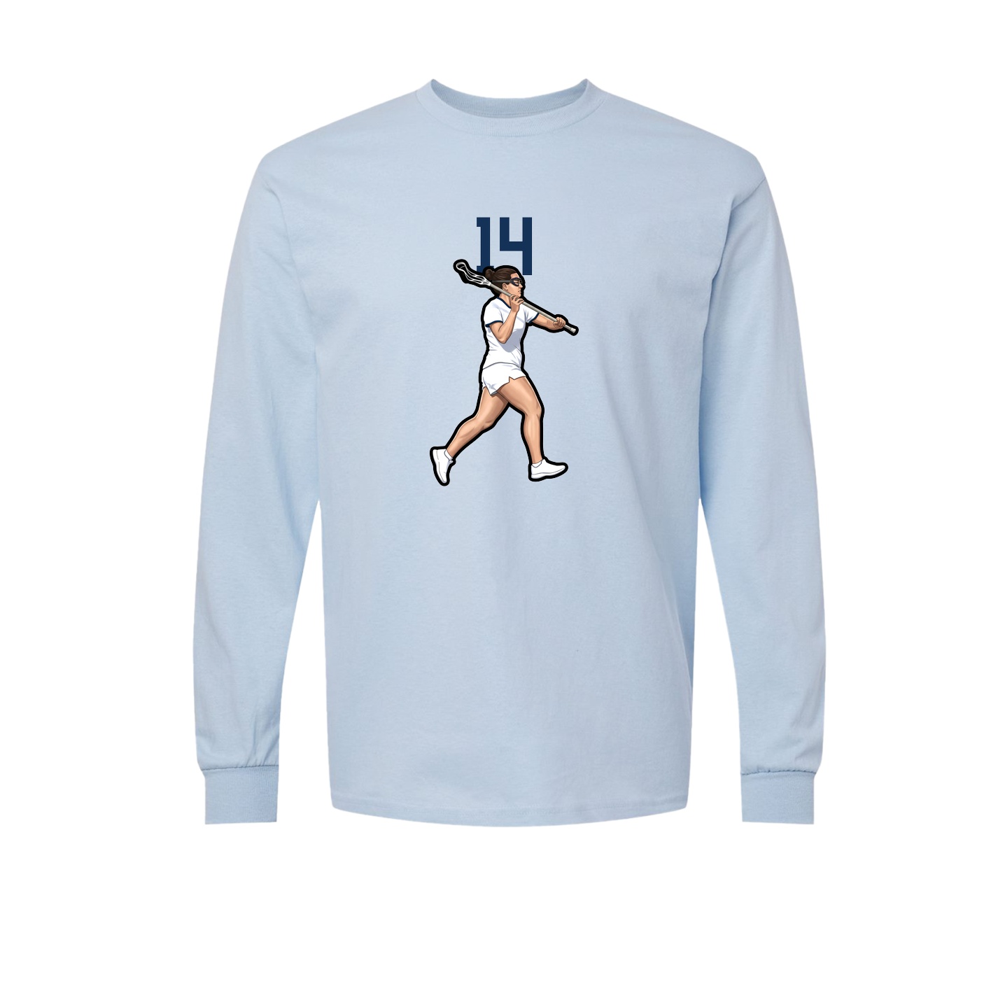 Long Sleeve Tee — Number Top in Light Blue