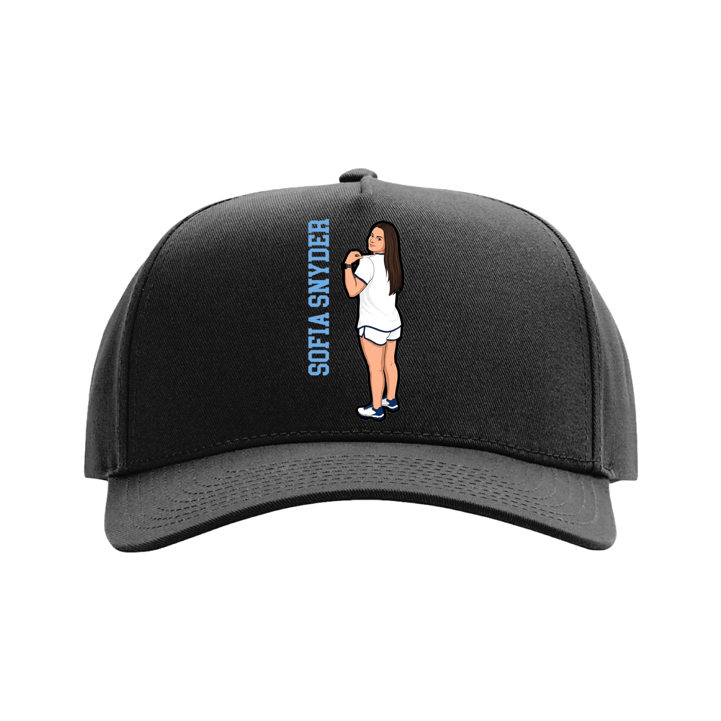 Full Fabric Five-Panel Champ Cap — Name Vertical in Black