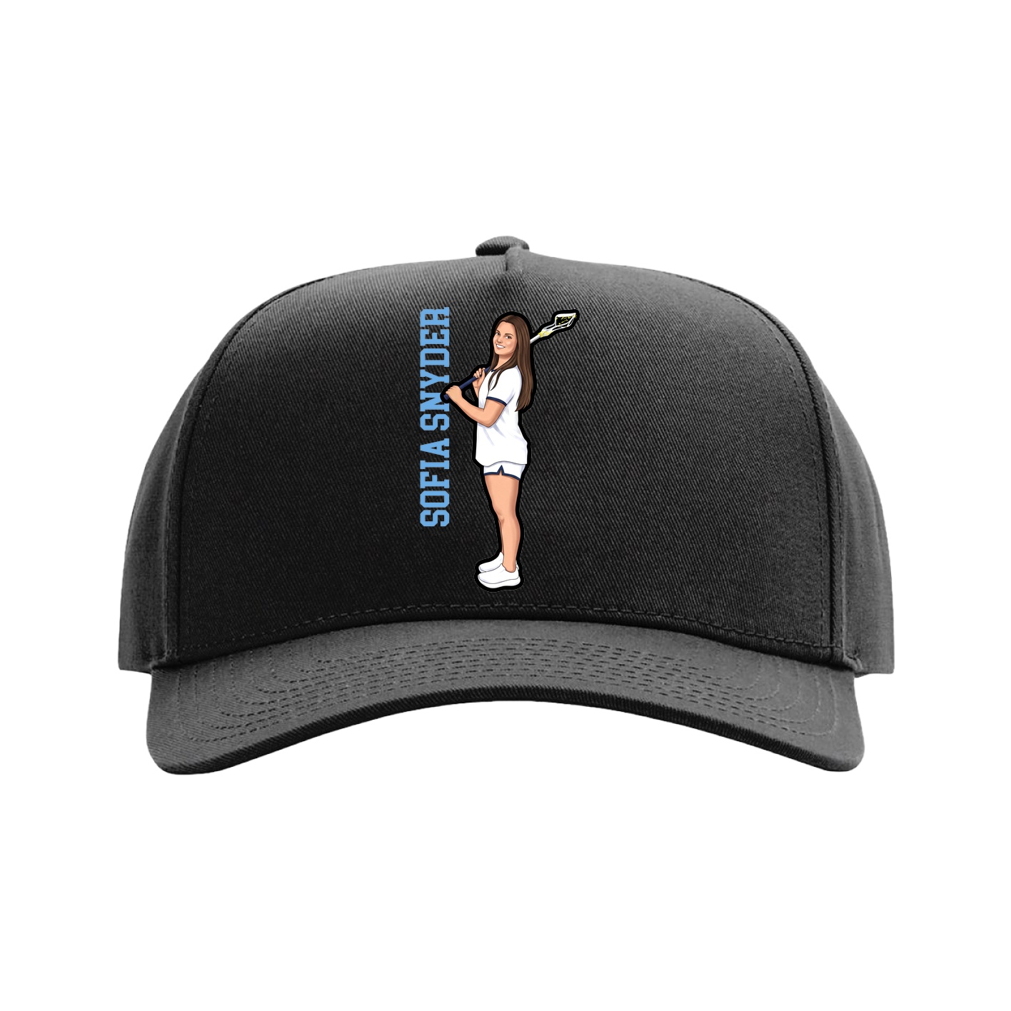 Full Fabric Five-Panel Champ Cap — Name Vertical in Black
