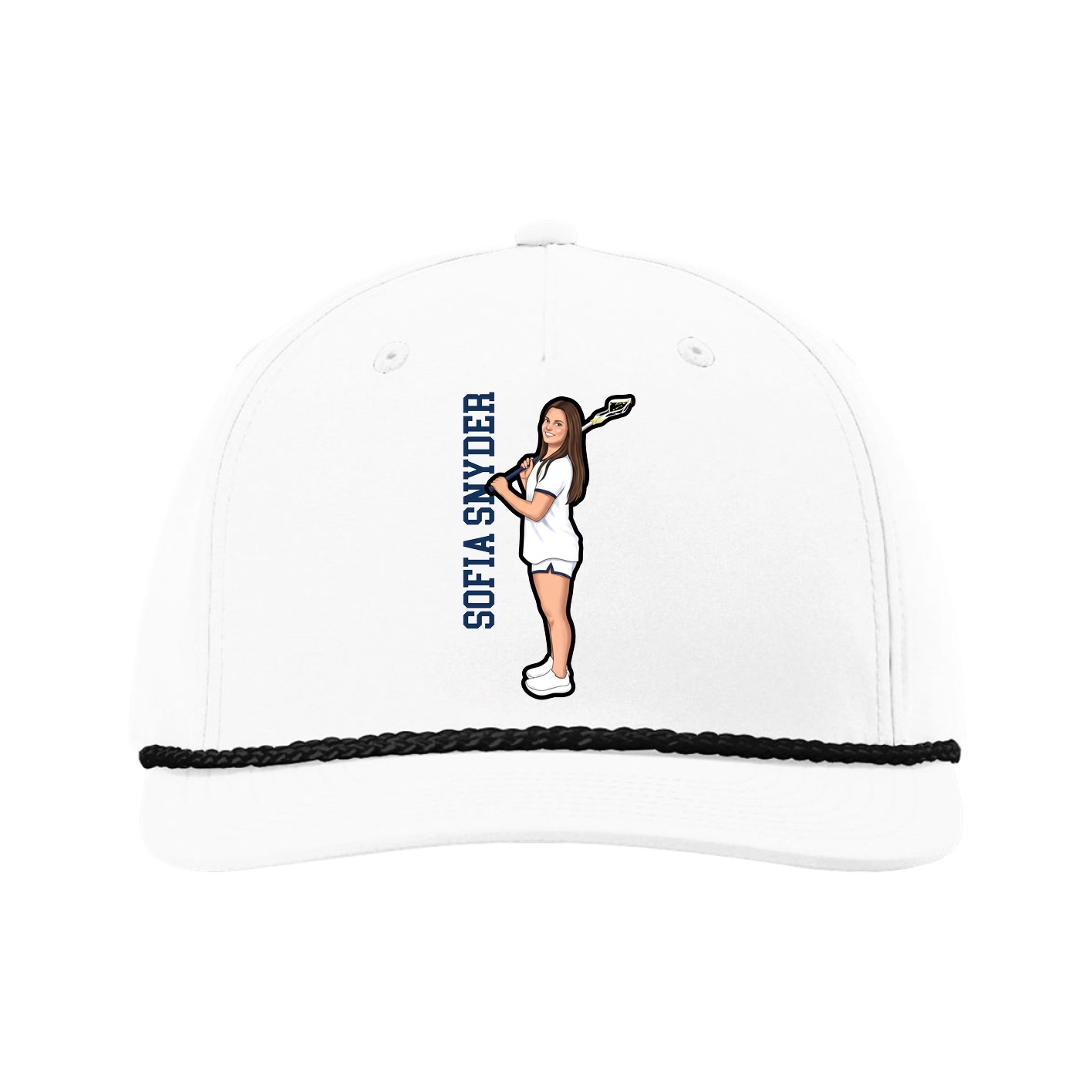 Five-Panel Classic Rope Cap — Name Vertical in White