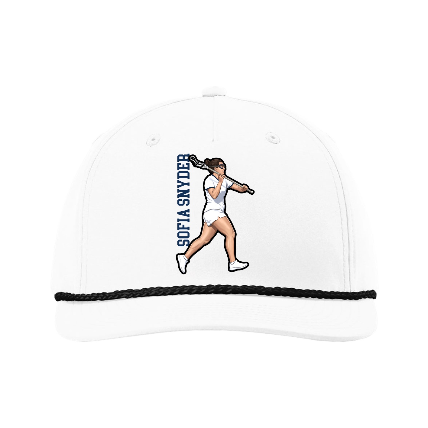 Five-Panel Classic Rope Cap — Name Vertical in White