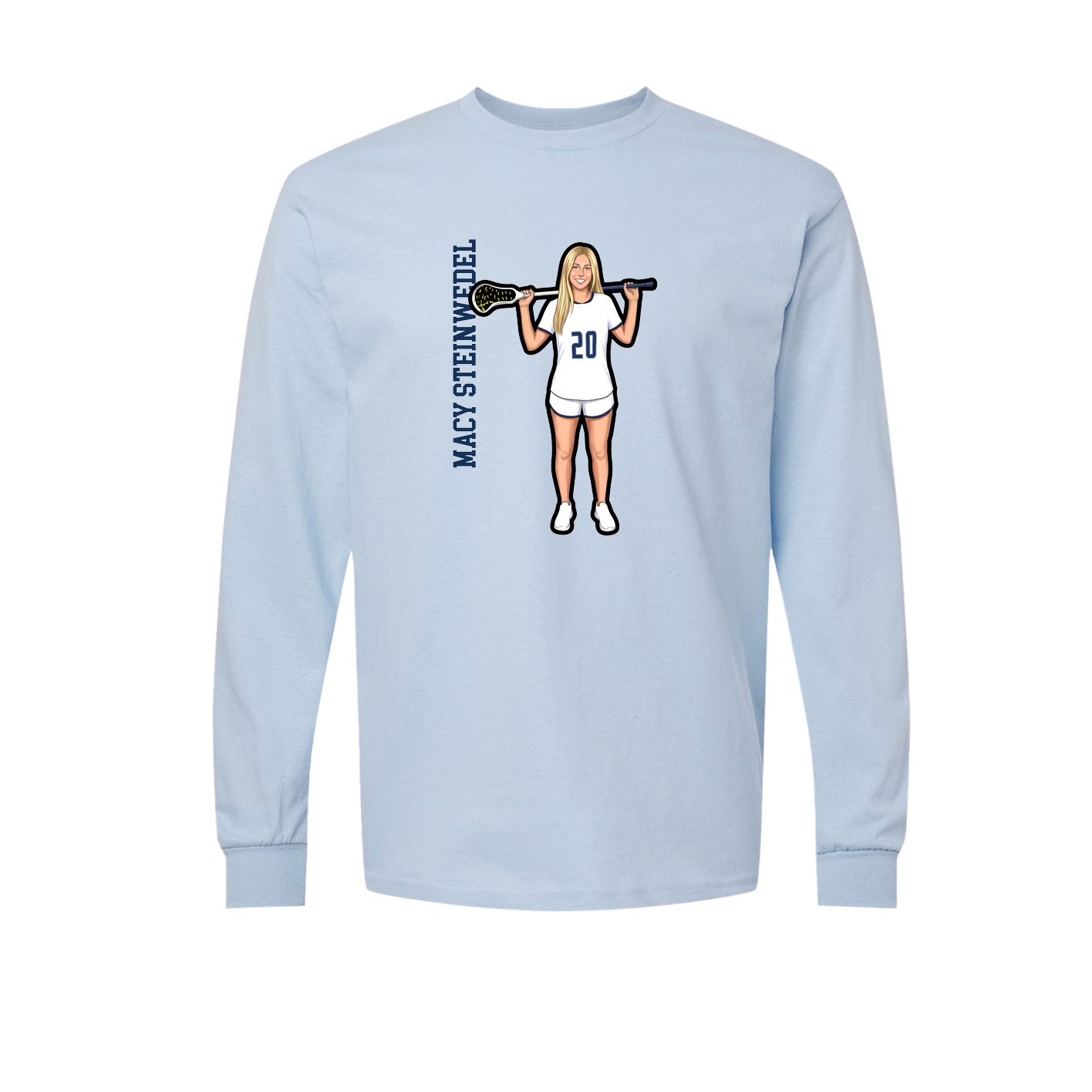 Long Sleeve Tee — Name Vertical in Light Blue