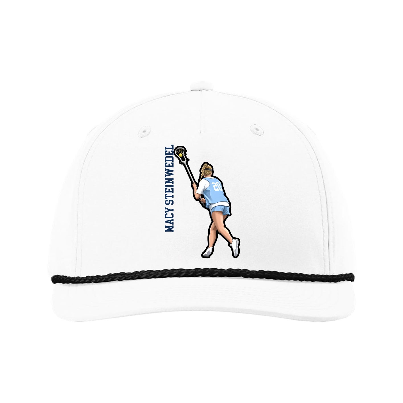 Five-Panel Classic Rope Cap — Name Vertical in White