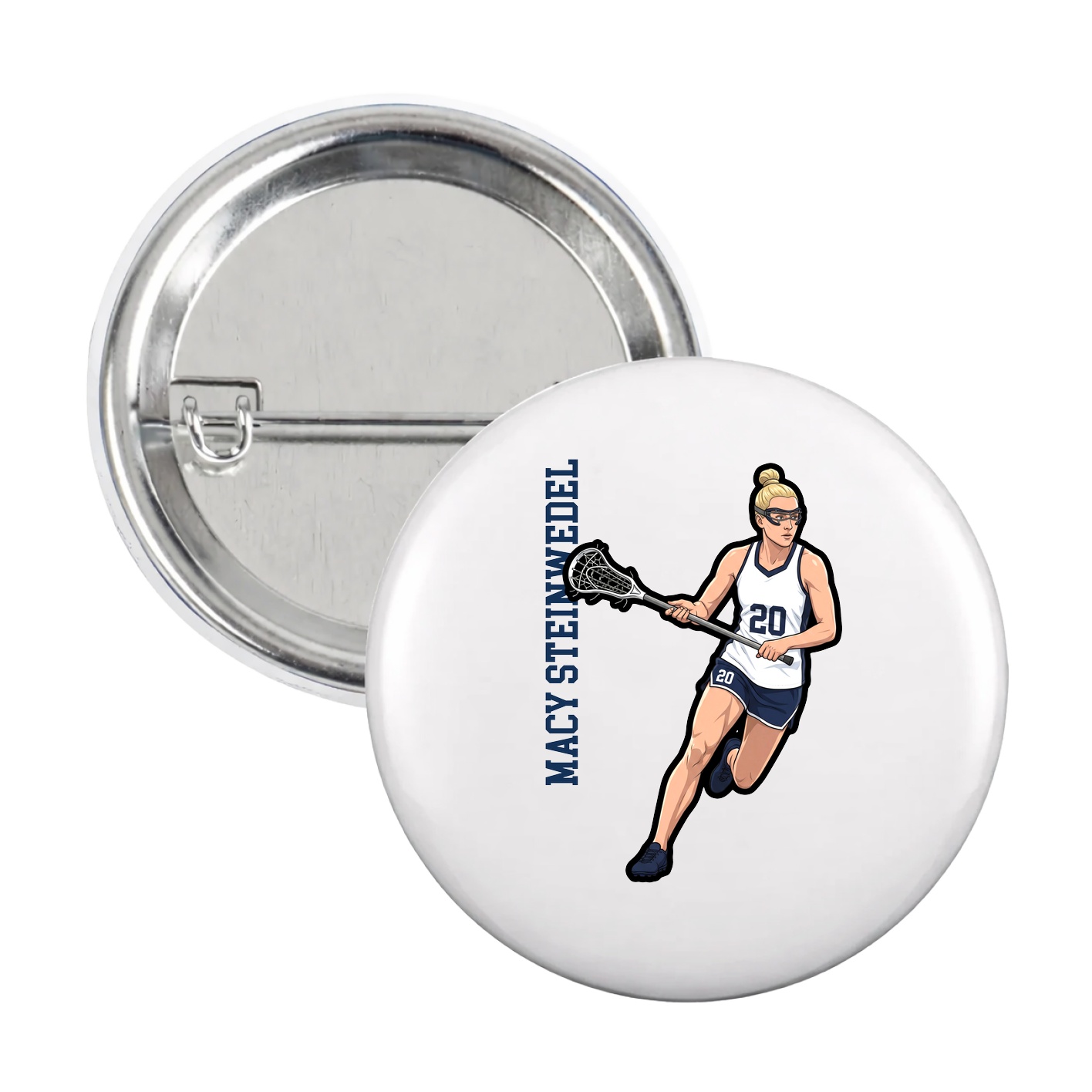 Game Day Button — Name Vertical in White